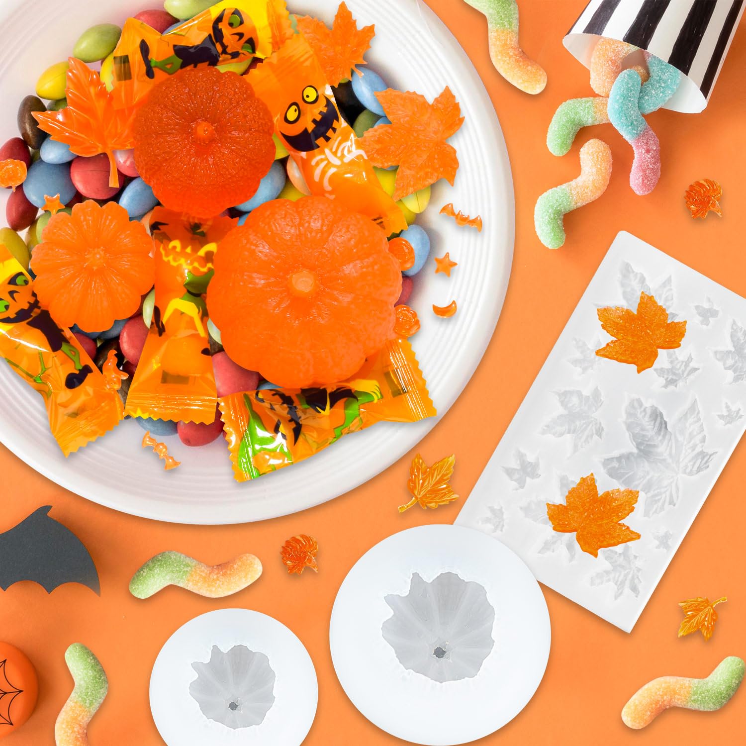 7 Pcs Halloween Shapes Candle Molds, Halloween Silicone Mold