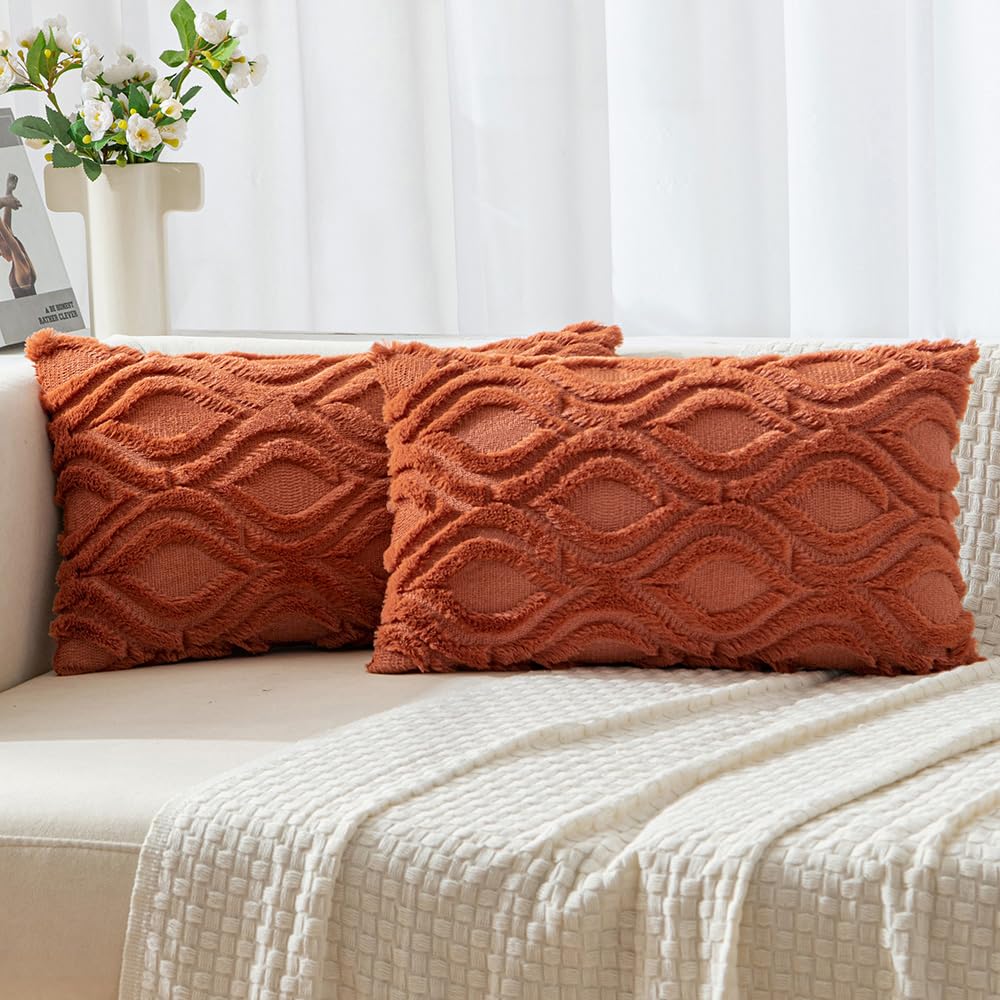 Set of 2 Fall Rust Throw Pillow Covers 12x20 Inch