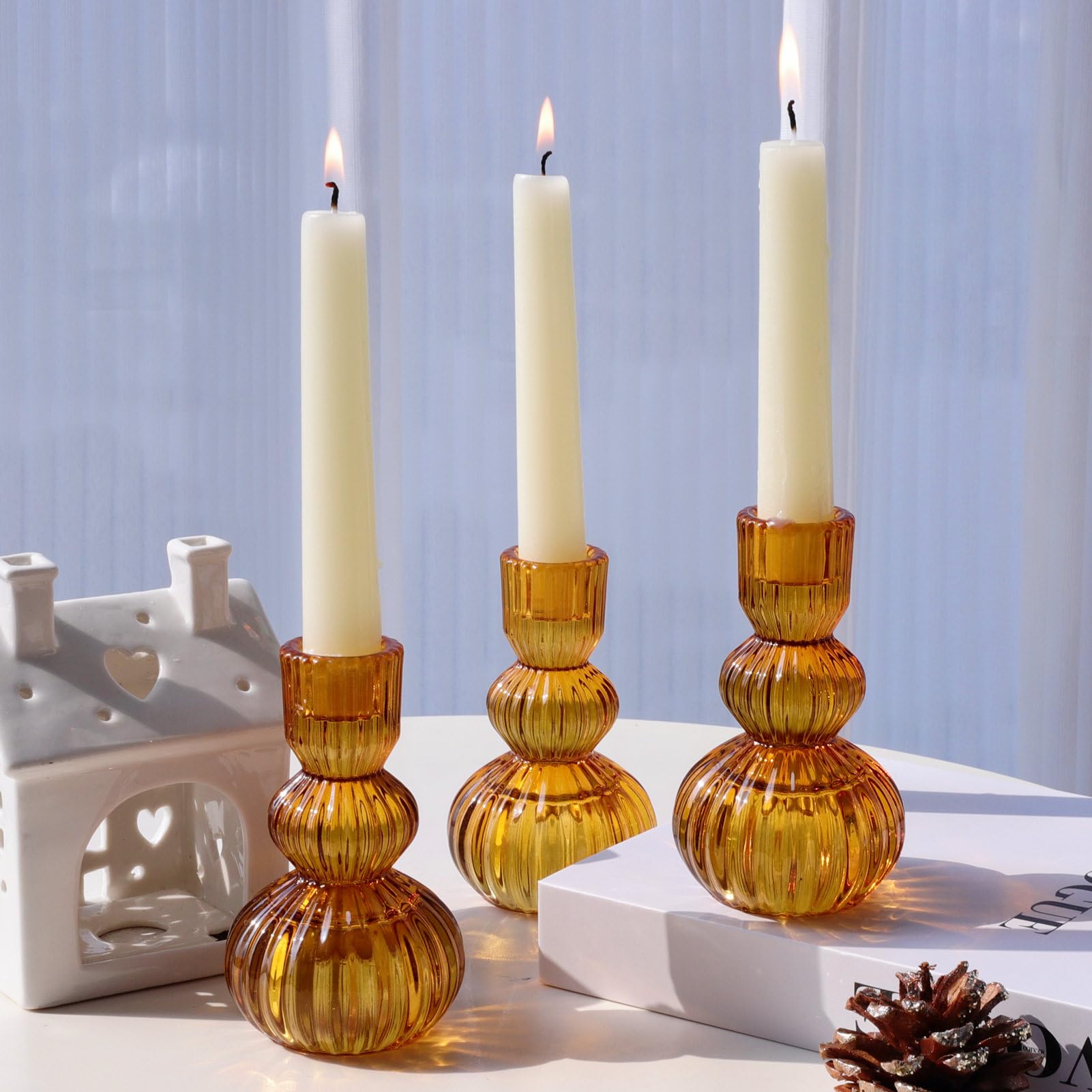 amber fall candlestick holder set of 3