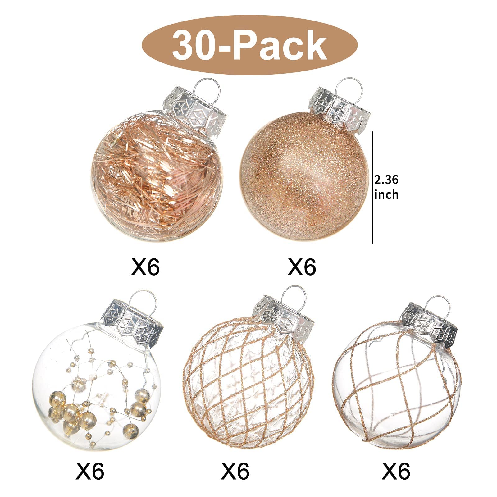 30ct 2.36 Inch Champagne Ball Ornaments Design Detail