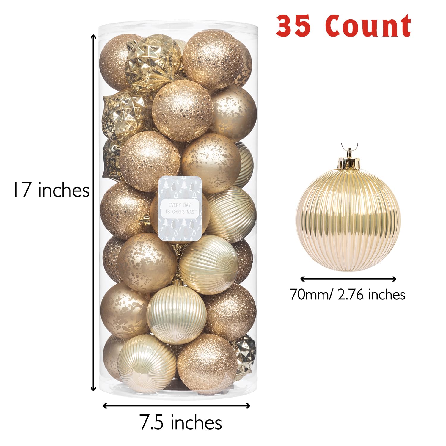35 Count Gold Shatterproof Christmas Tree Ornament Set