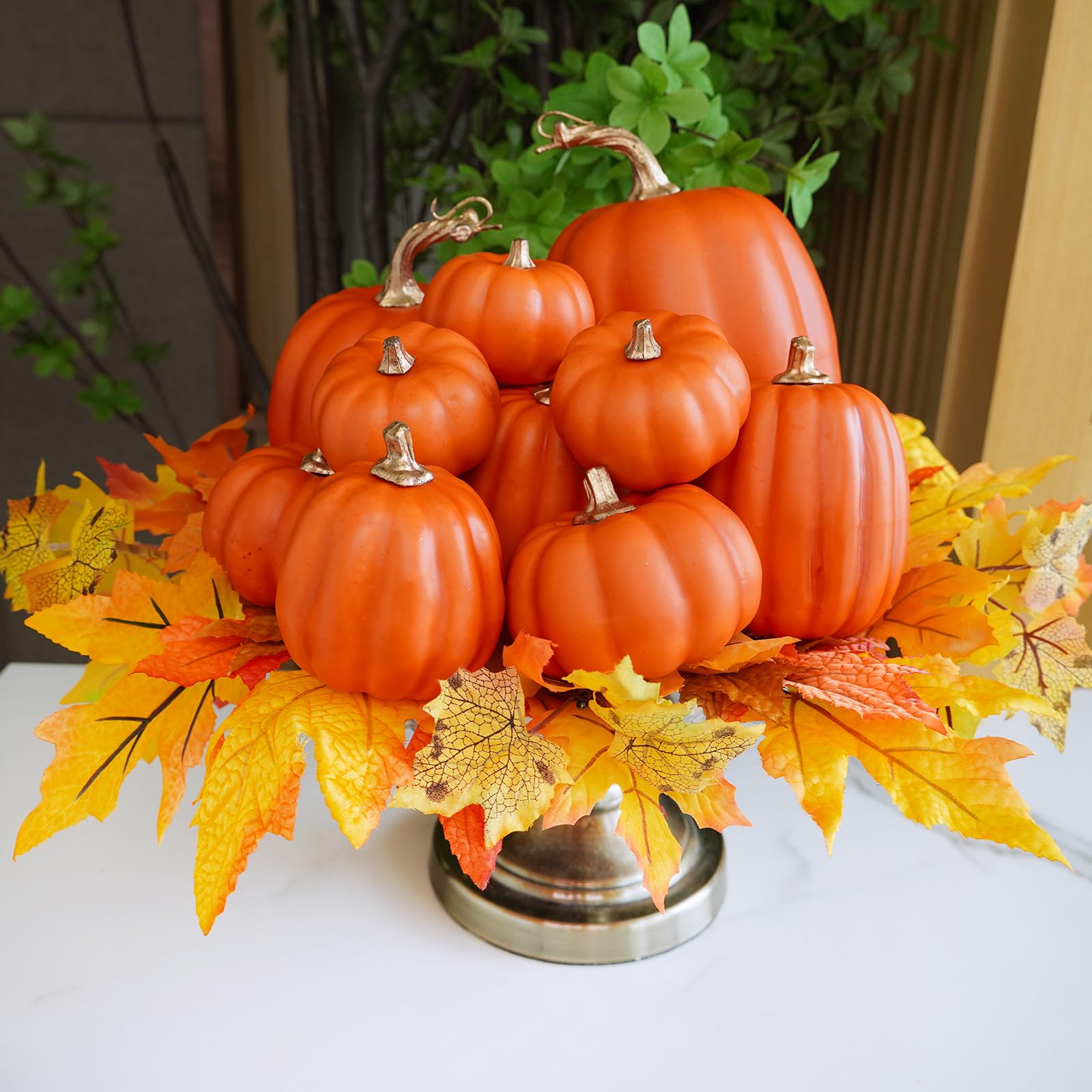 Orange faux pumpkin centerpiece