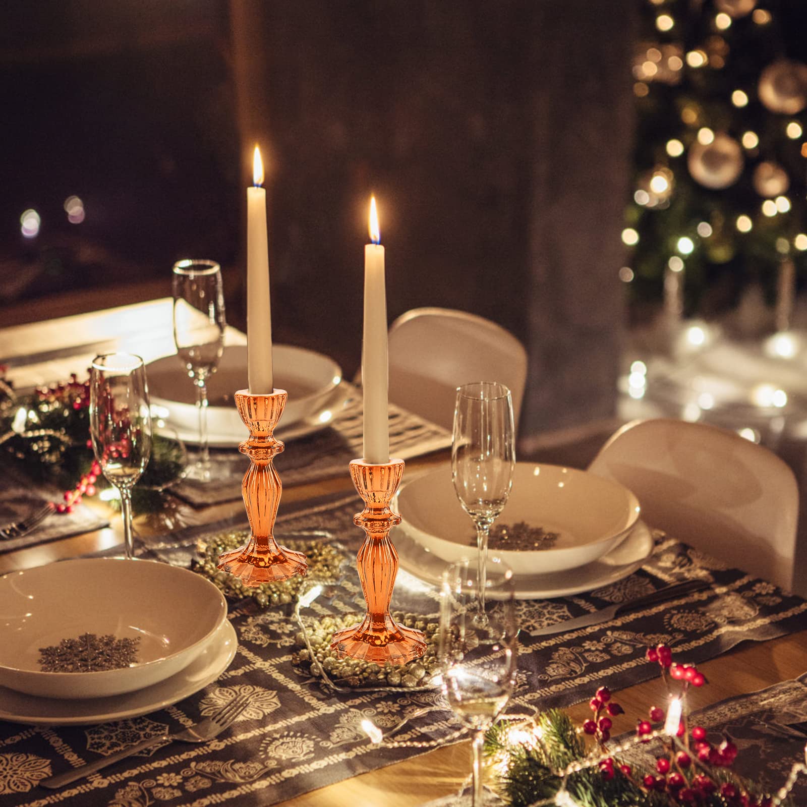 orange glass vintage look candlestick holders