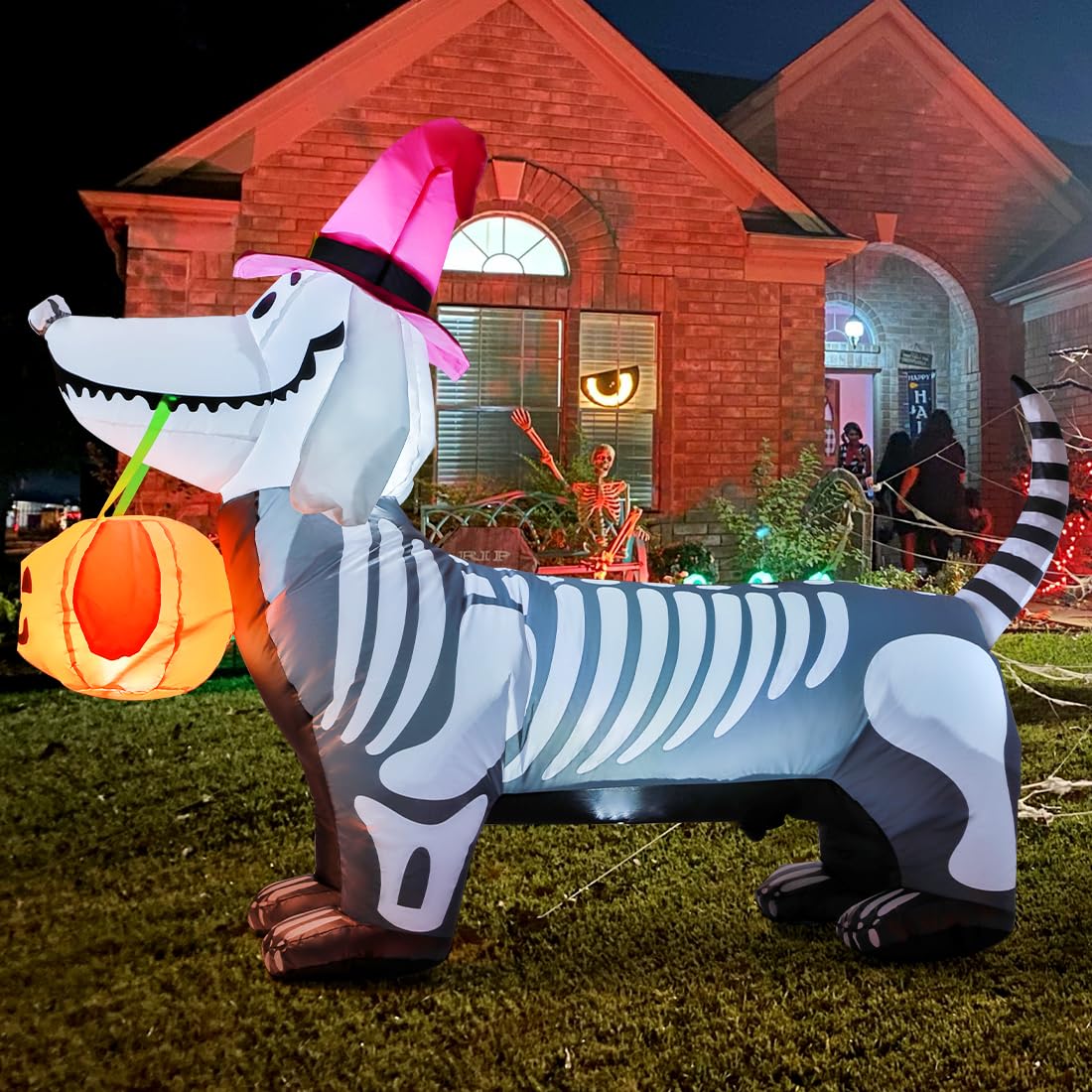5.5 FT Skeleton Puppy Halloween Inflatable with Build-in LEDs