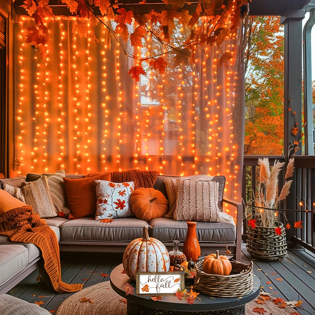 300LED Orange Curtain Lights Fall Decoration - Fall Lights
