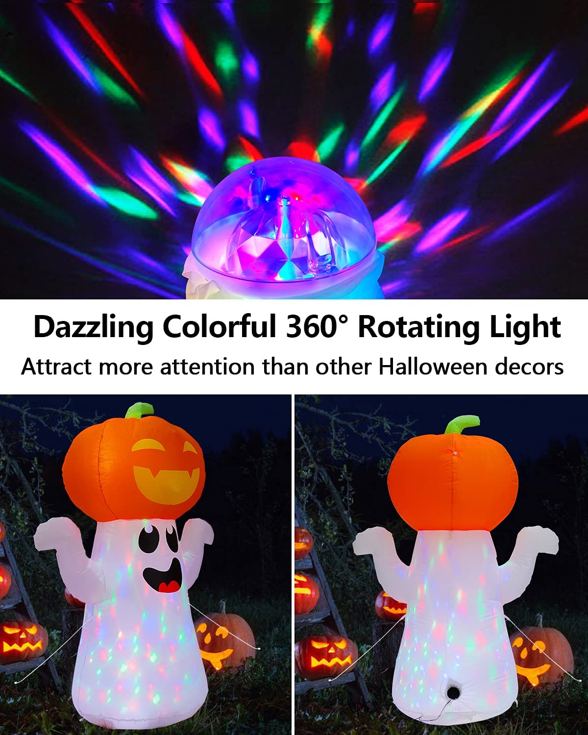 5Ft Inflatable Pumpkin Ghost Decoration with 360 Rotating Lights