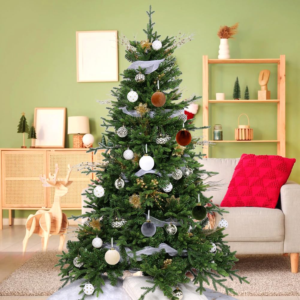 30 Piece White and Gold Ball Ornaments Set