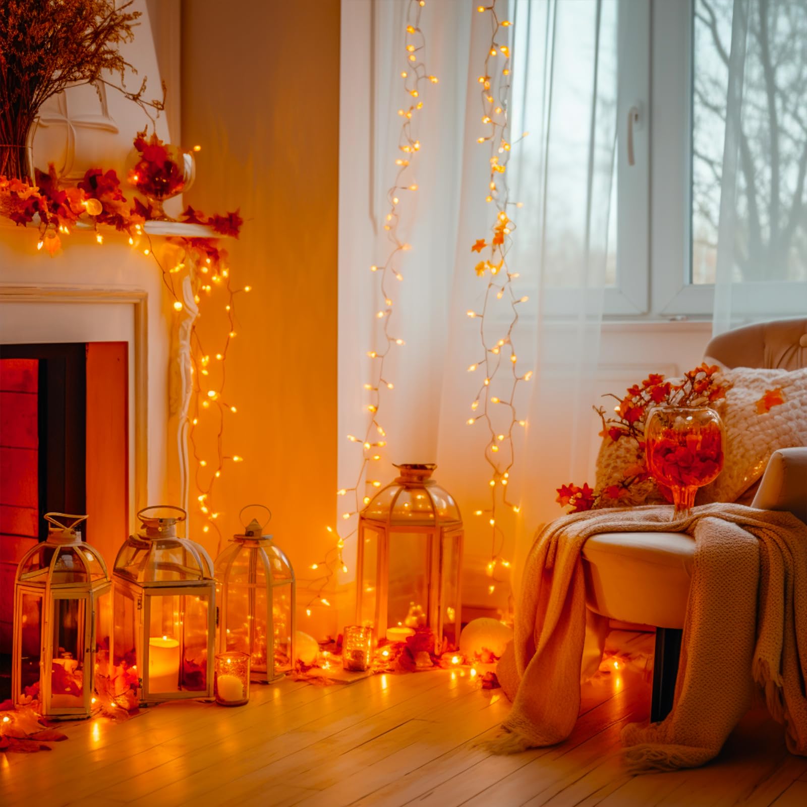 Orange String Lights Fall Decor - Fall Lighting - Orange Fall String Lights