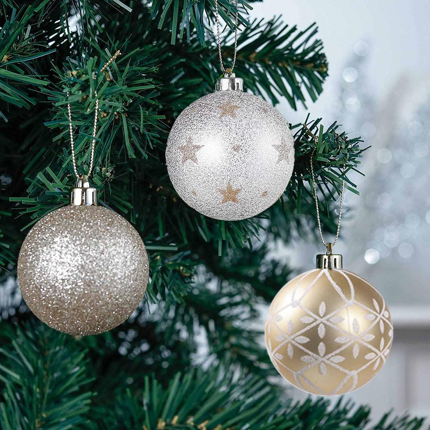 glitter gold and white Xmas ornaments