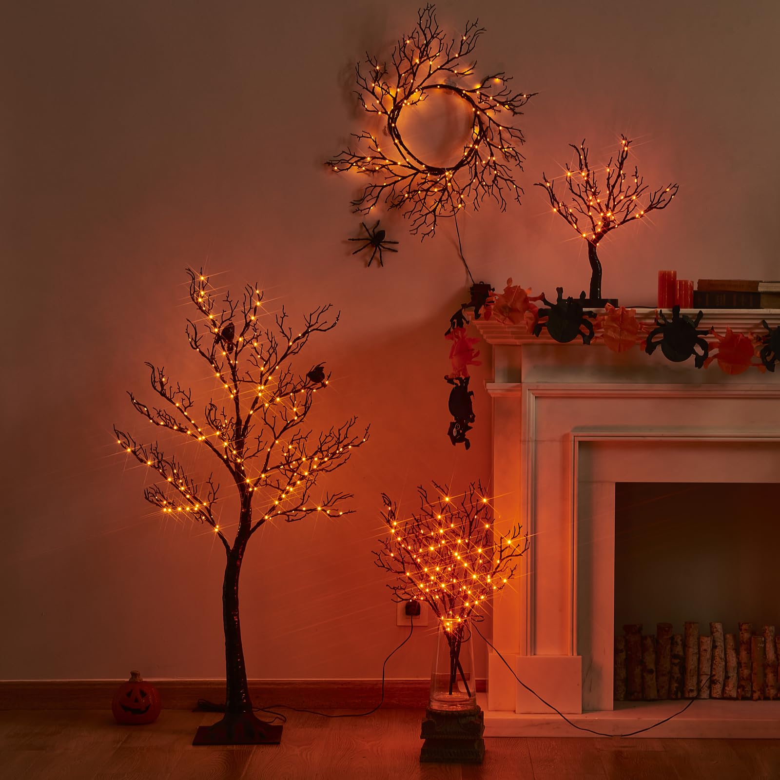 4FT Gothic Halloween Tree with Orange Fairy Lights