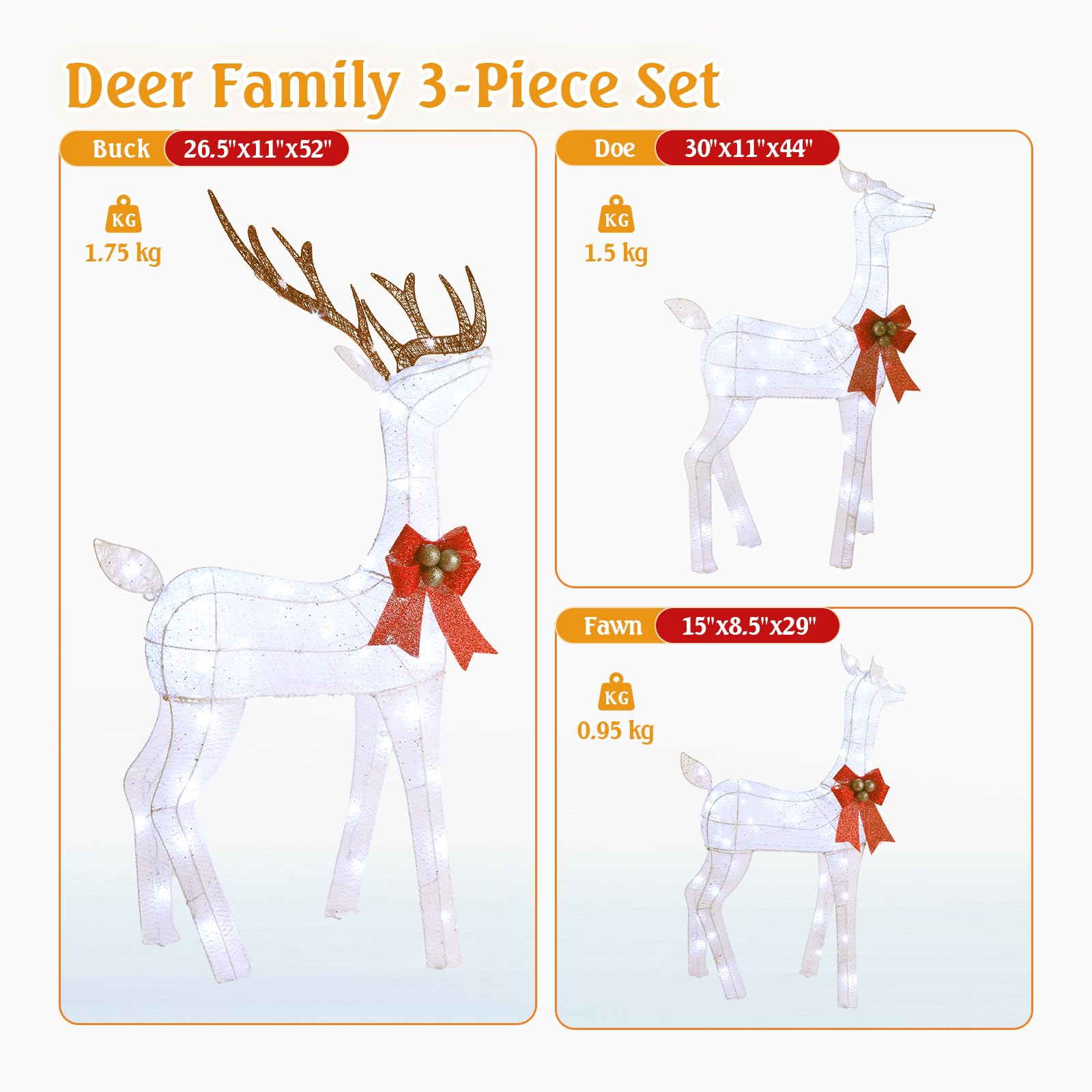 Deer Family 3 piece set with Buck Doe and Fawn