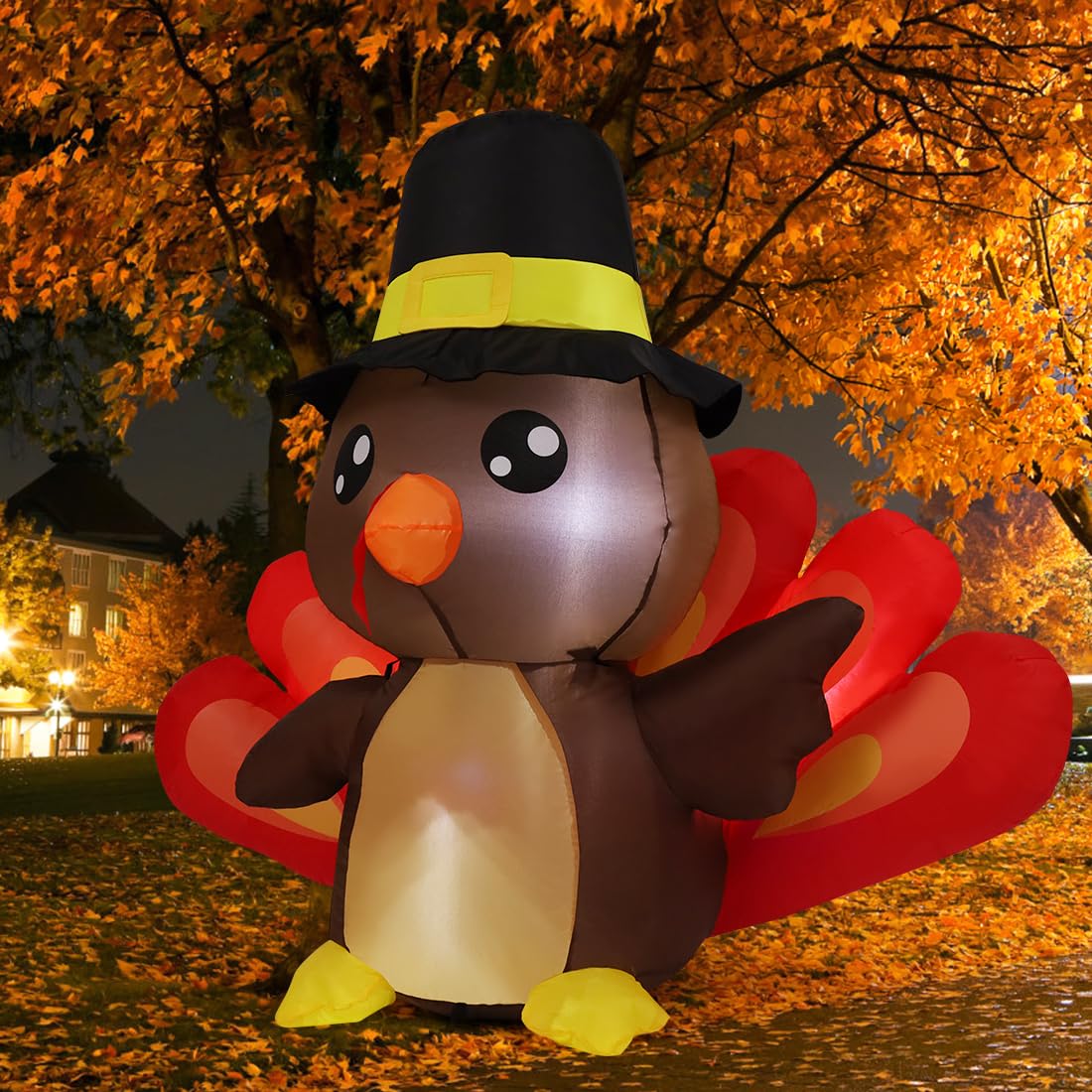 4FT Tall Thanksgiving Turkey Baby in Hat Inflatable with LEDs