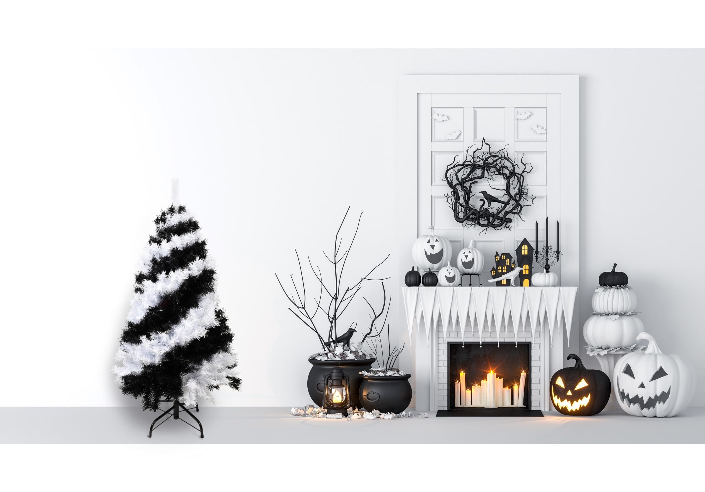 4 FT Black and White Swirl Halloween Tree - Black and White Halloween Decor