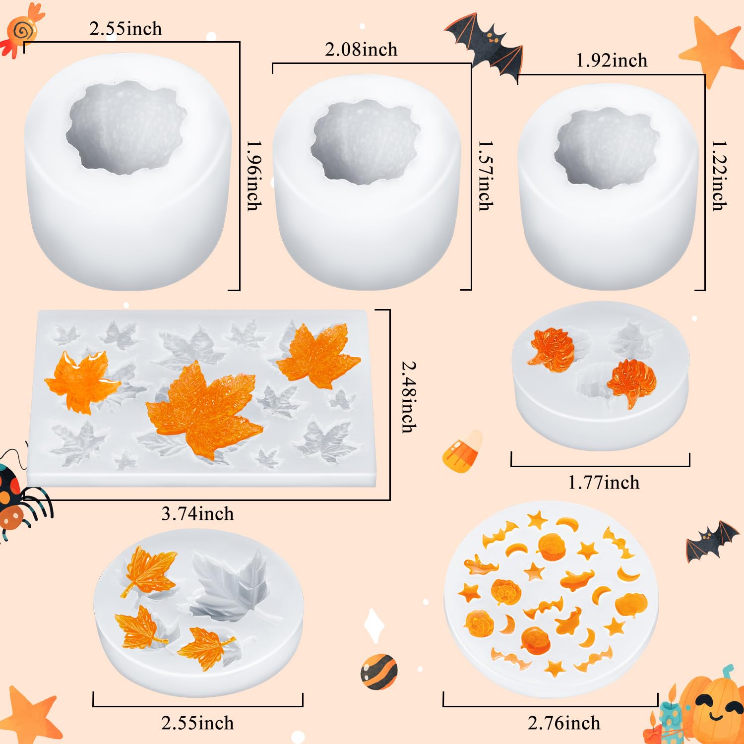 7 Pcs Halloween Shapes Silicone Molds Sizes