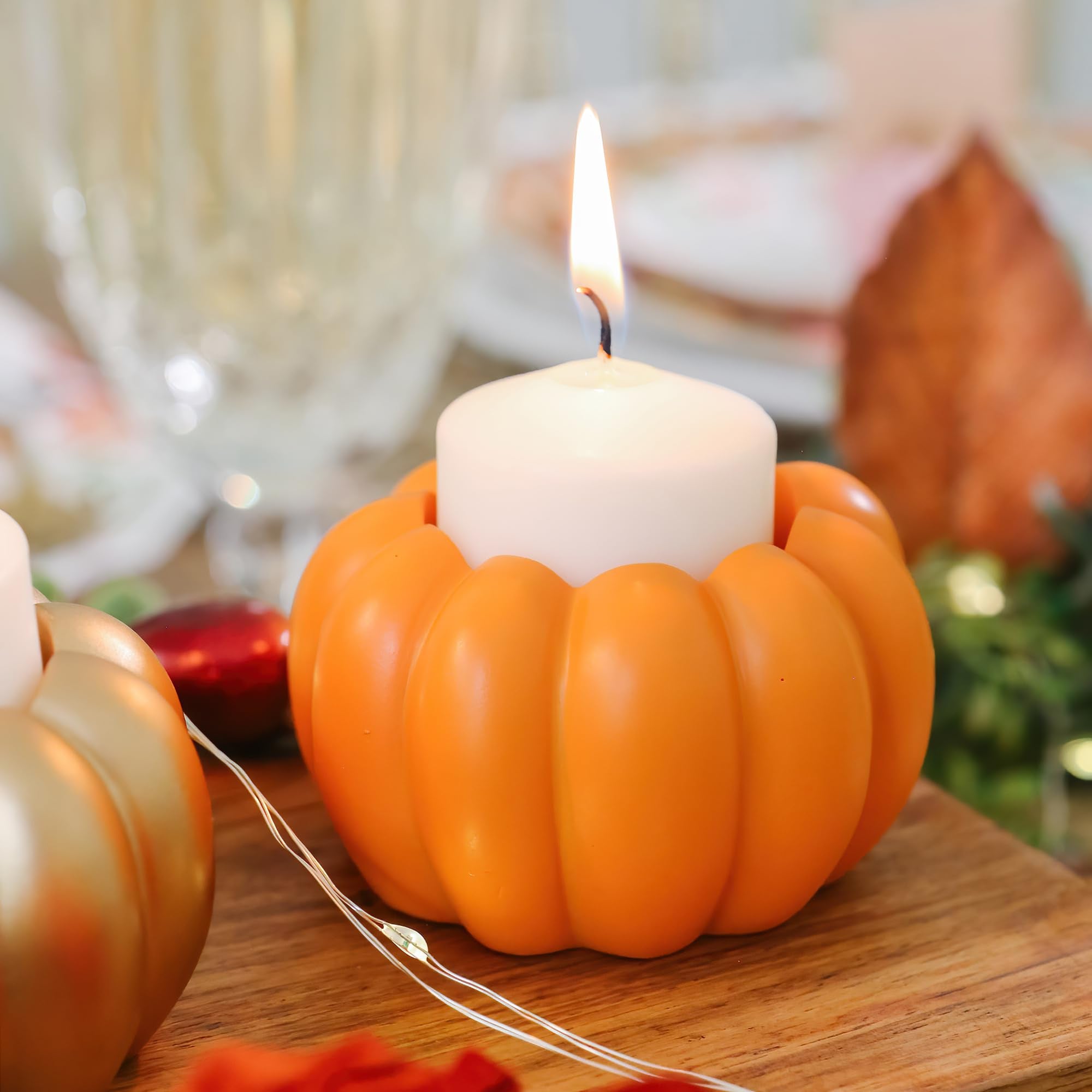 Pumpkin candle holder set