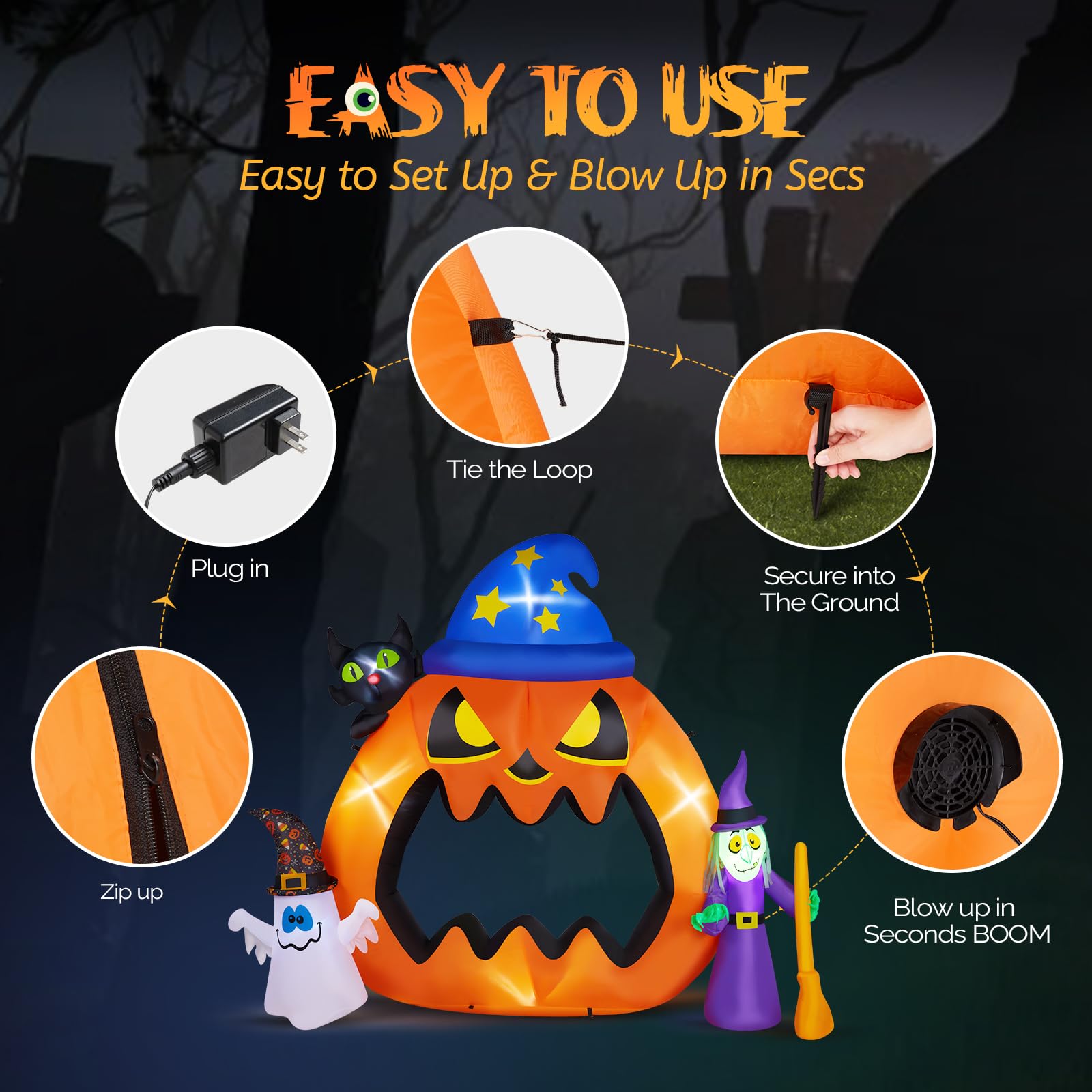 7FT Pumpkin Photo Prop Inflatable Halloween Outdoor Decoration Instructions