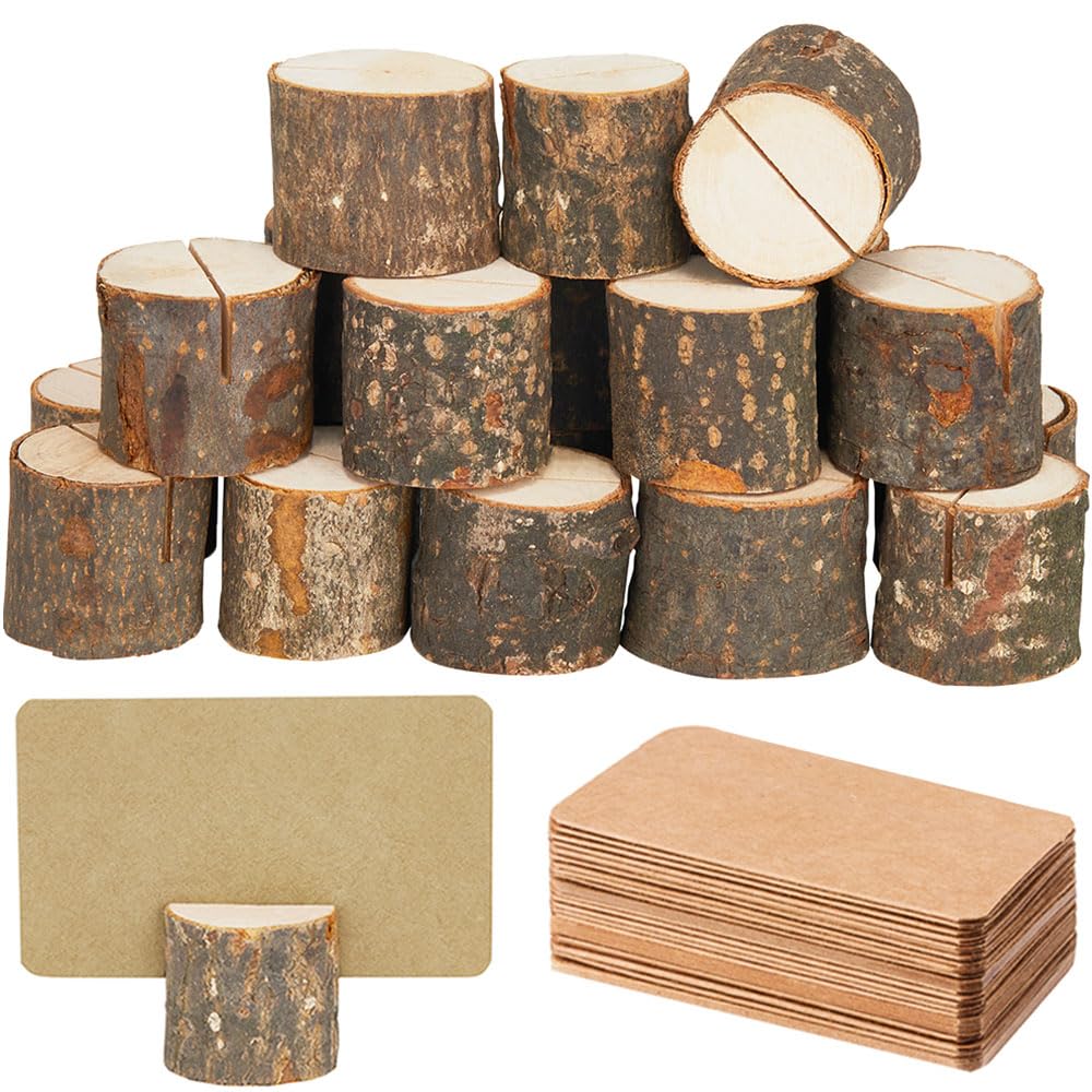 15Pcs Wood Place Card Holders and 30Pcs Kraft Table Place Cards
