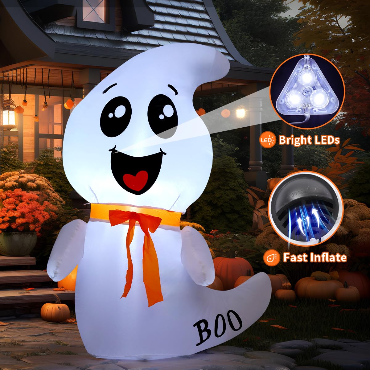 4 FT Halloween Inflatable Cute Ghost Outdoor Decoration with LEDs