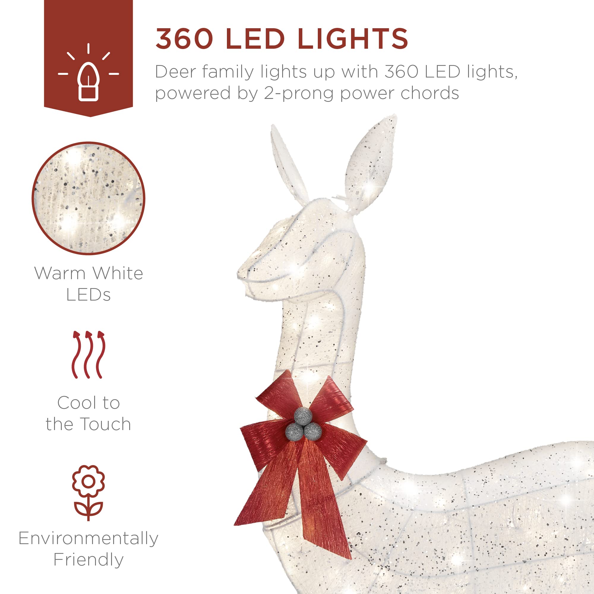 3-Piece Christmas Deer Set with Warm White LED lights