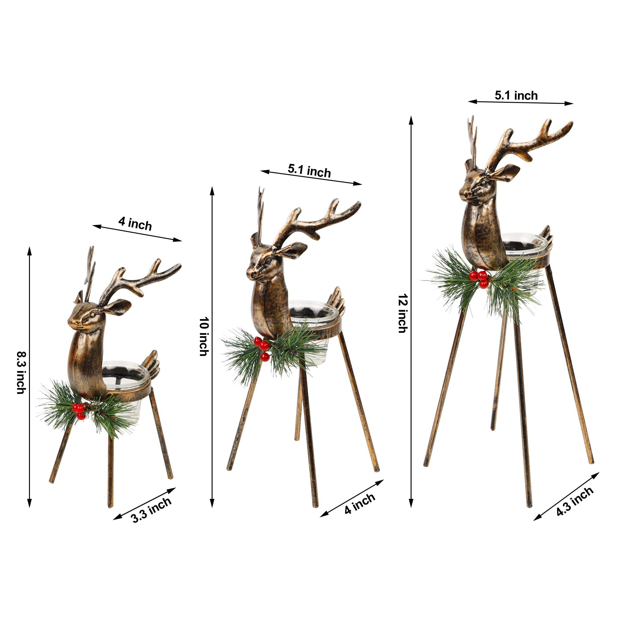 3 Pack Reindeer Candle Holder Sizes