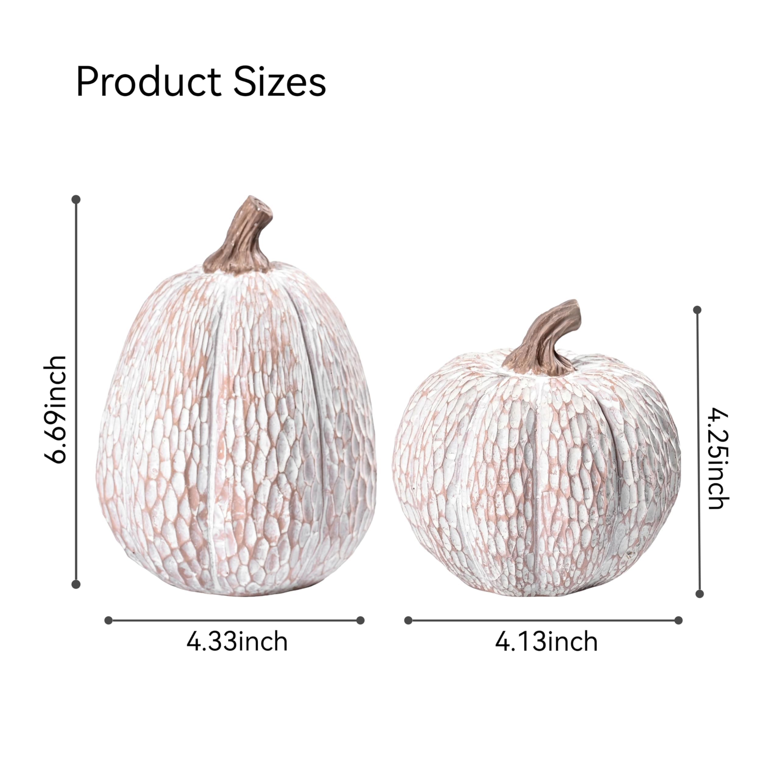 Set of 2 Brown and White Decorative Pumpkins Sizes