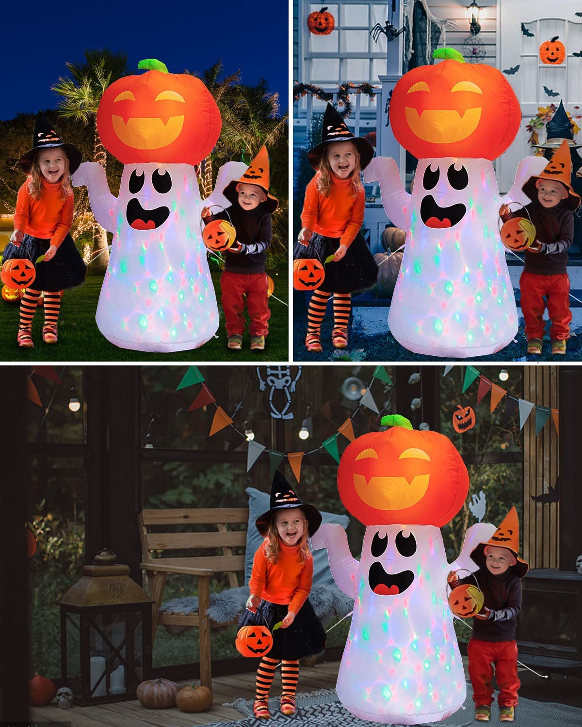 5Ft Inflatable Pumpkin Ghost Inflatable Halloween Decoration for Indoor or Outdoor Use