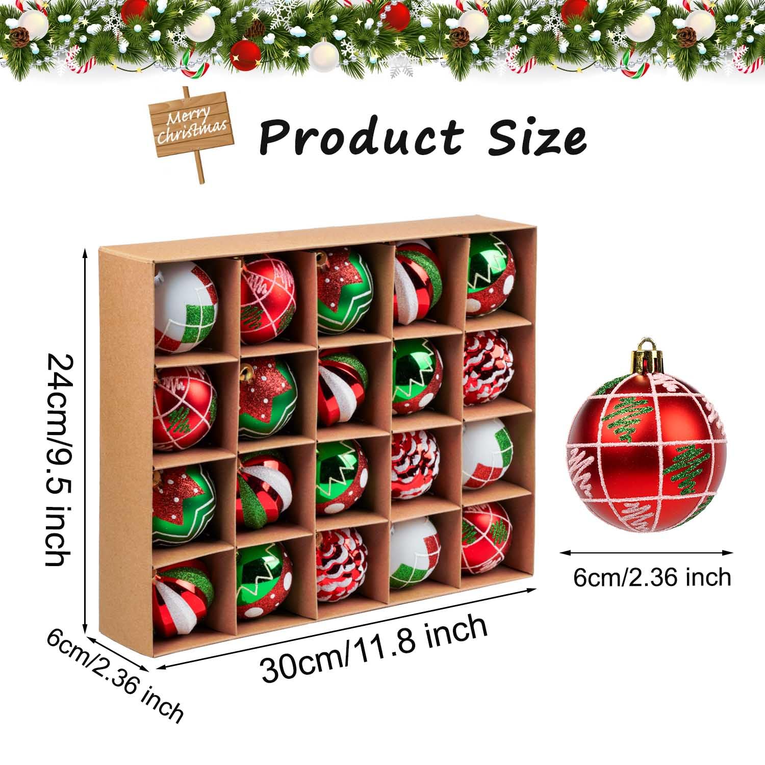 ornament sizes red green white