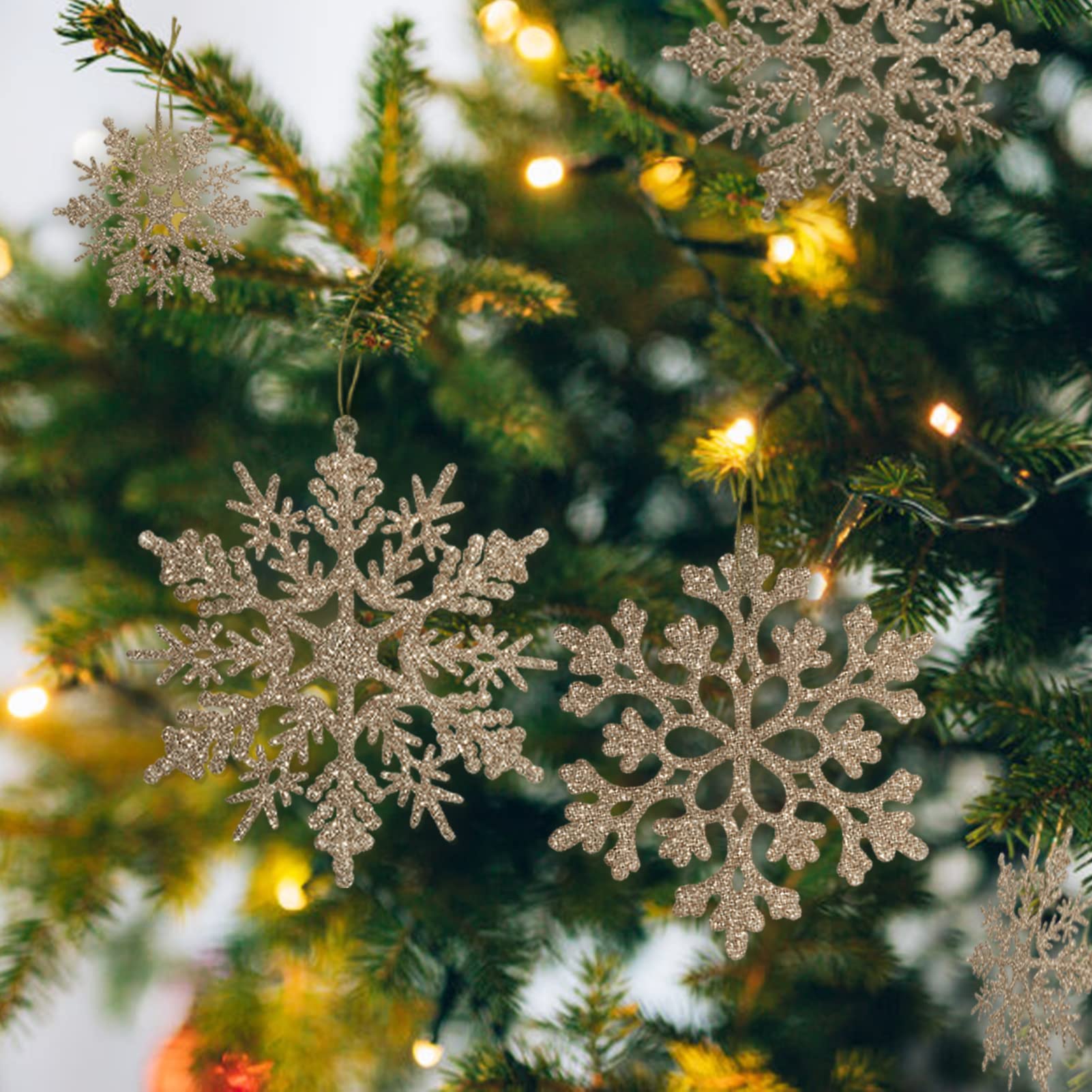 36pcs Champagne Gold Glitter Snowflake Christmas Ornaments