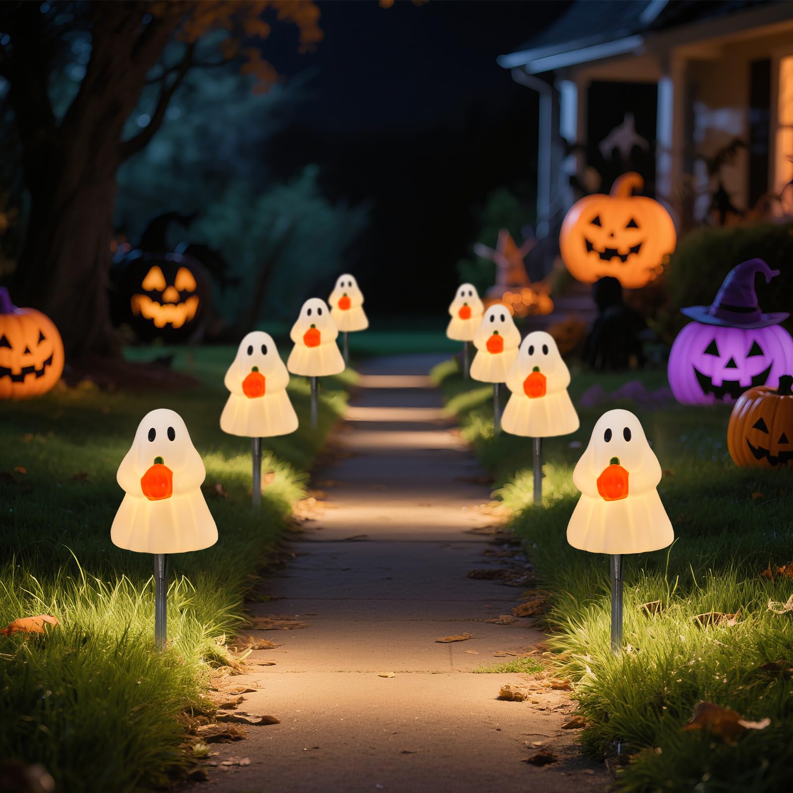 7Ft 4PK Halloween Ghost Pathway Lights