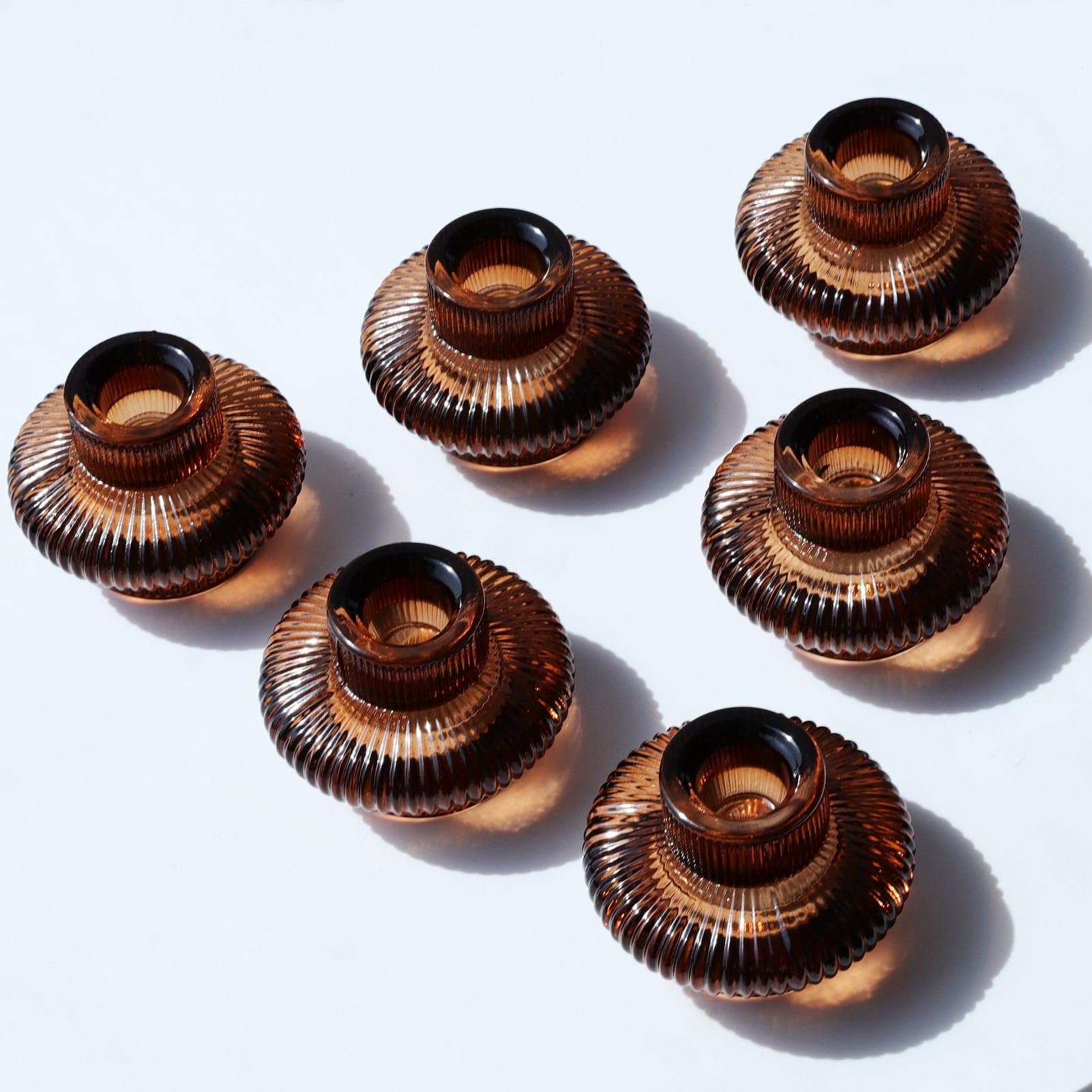Set of 6 Brown Candlestick Holders