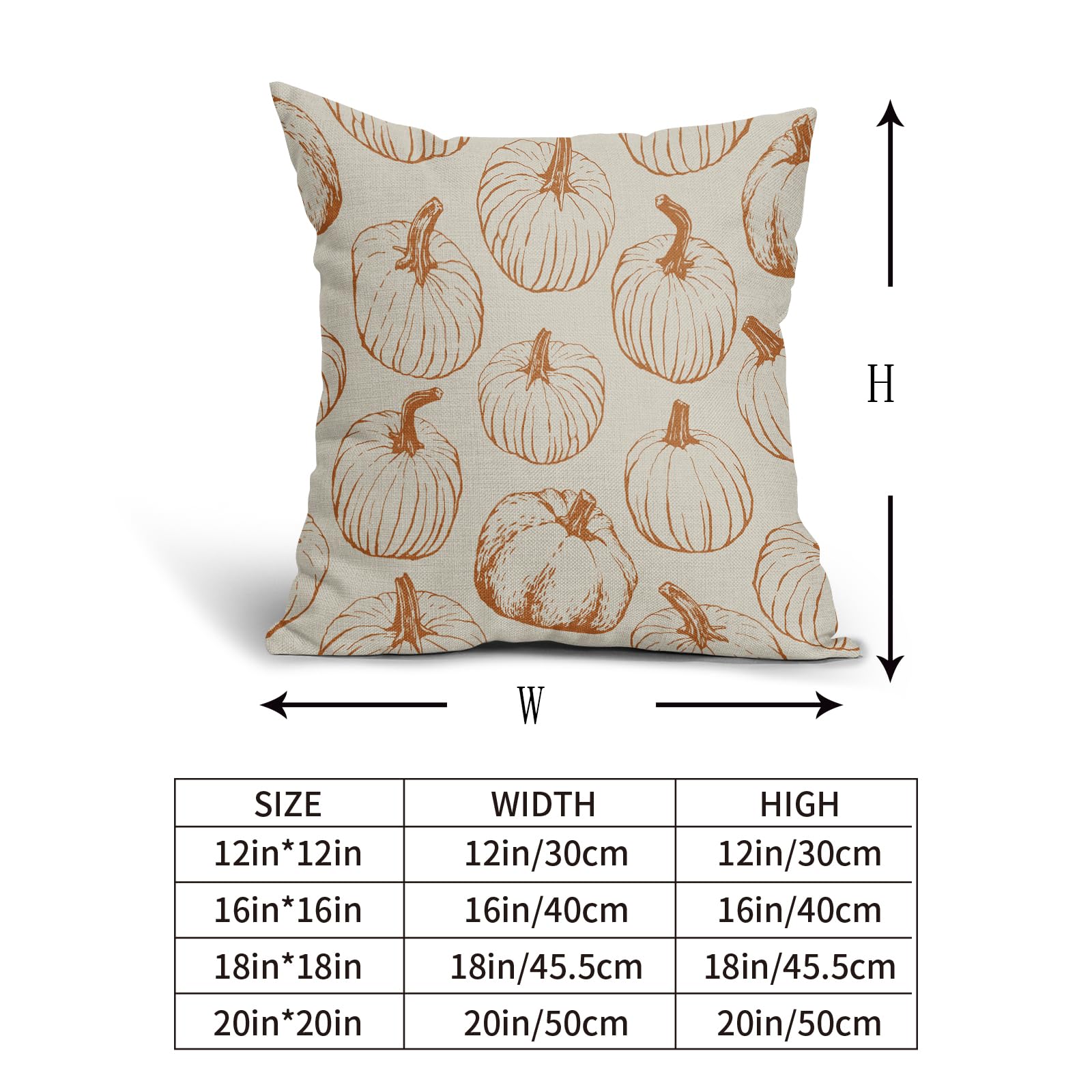 pumpkin print fall throw pillow cover sizes