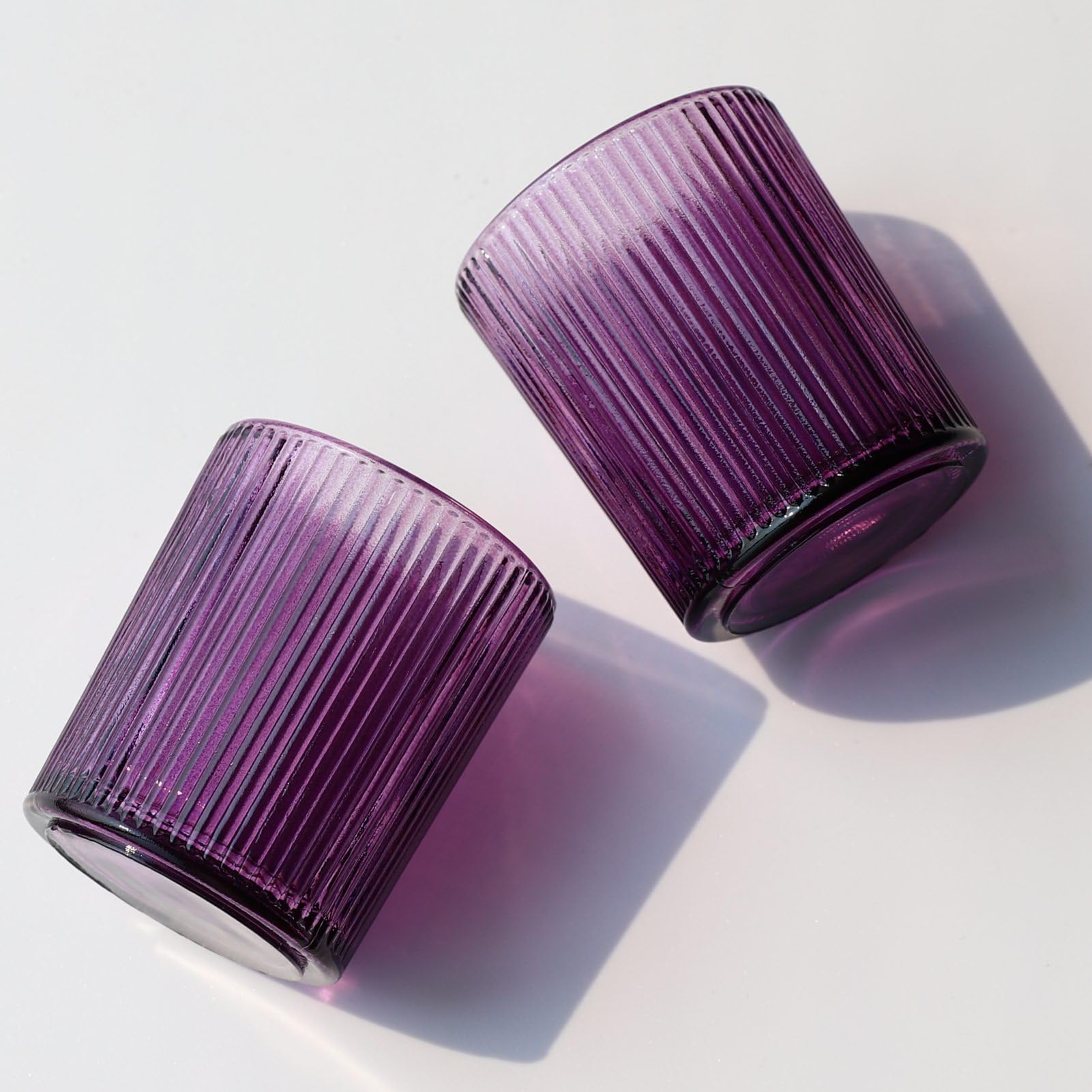 12pcs Purple Ribbed Votive Candle Holders