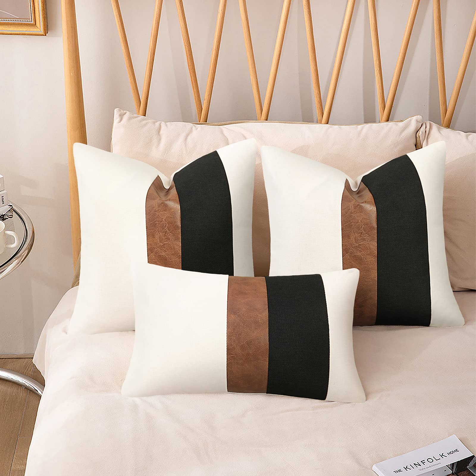 Black brown and white decorative throw pillow covers