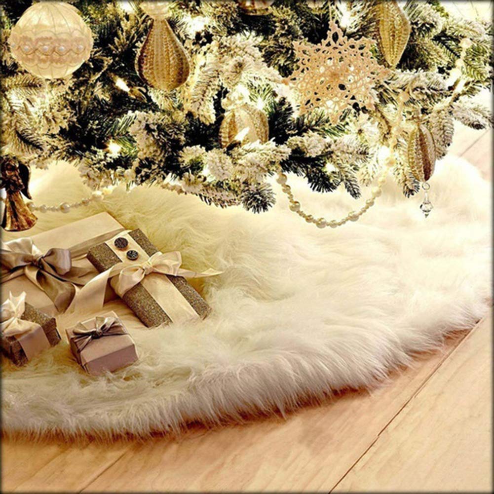 48 Inch White Faux Fur Christmas Tree Skirt