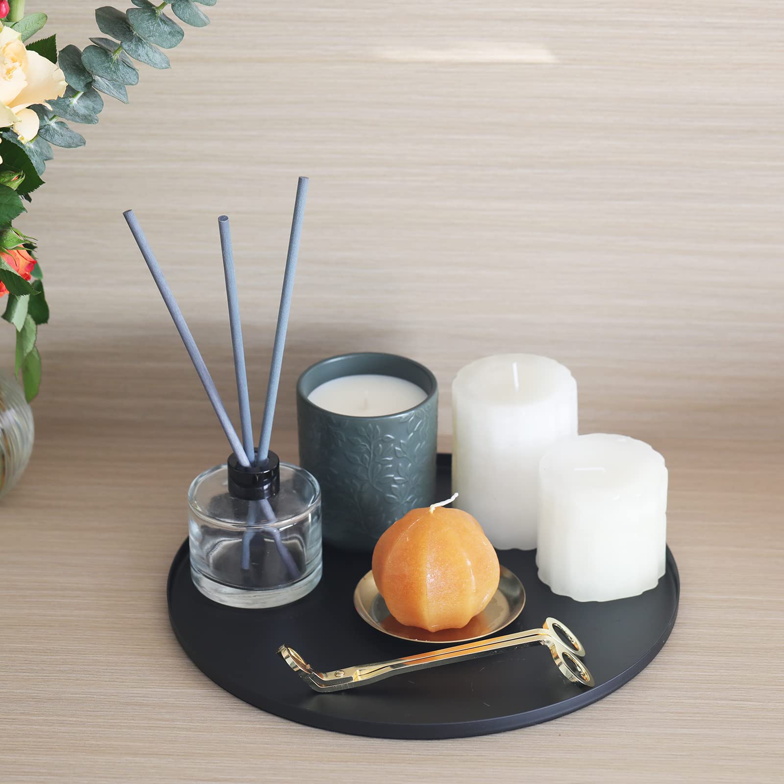 Black Serving Tray, Circle Round Decorative Platter for Home Decor