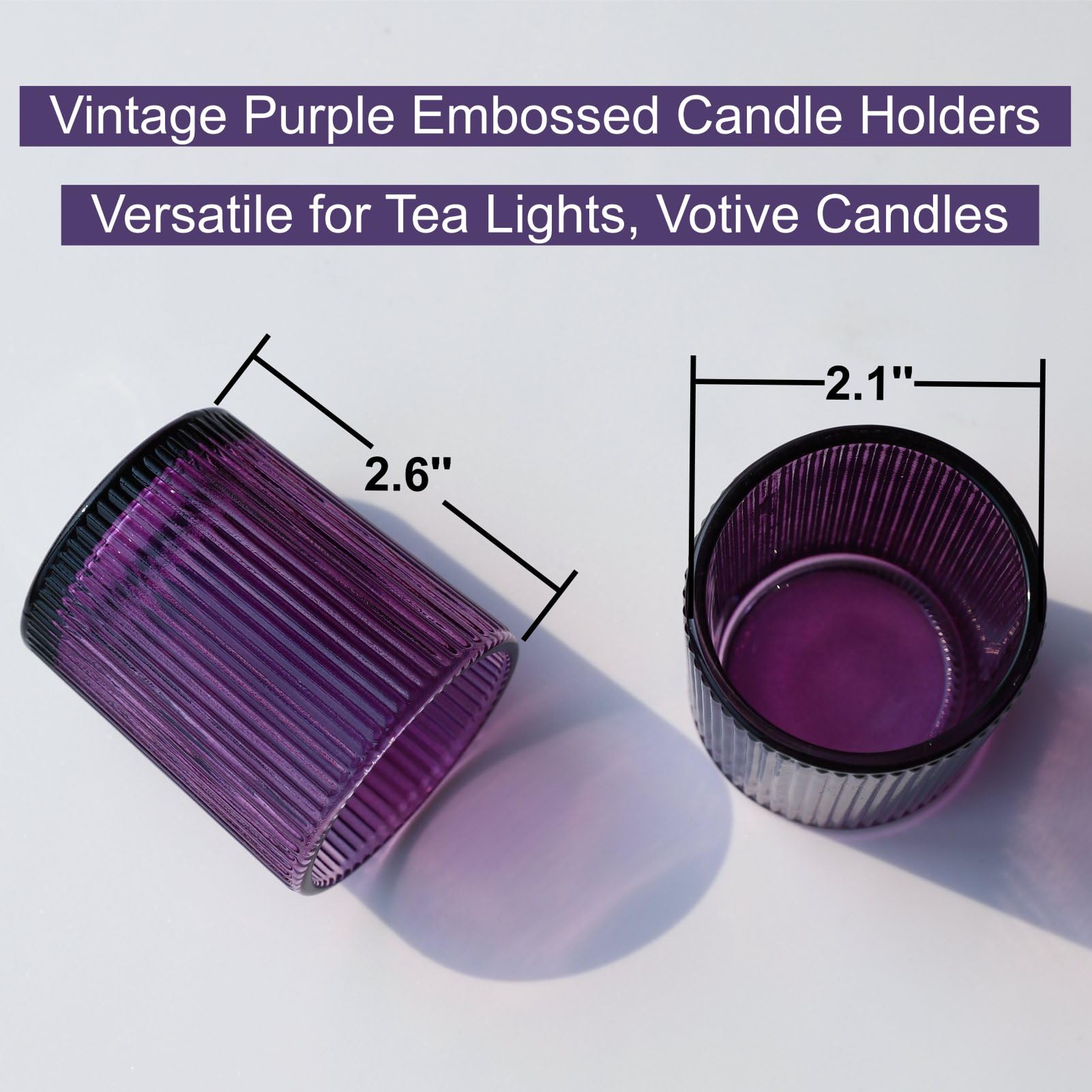 12pcs Purple Ribbed Votive Candle Holders
