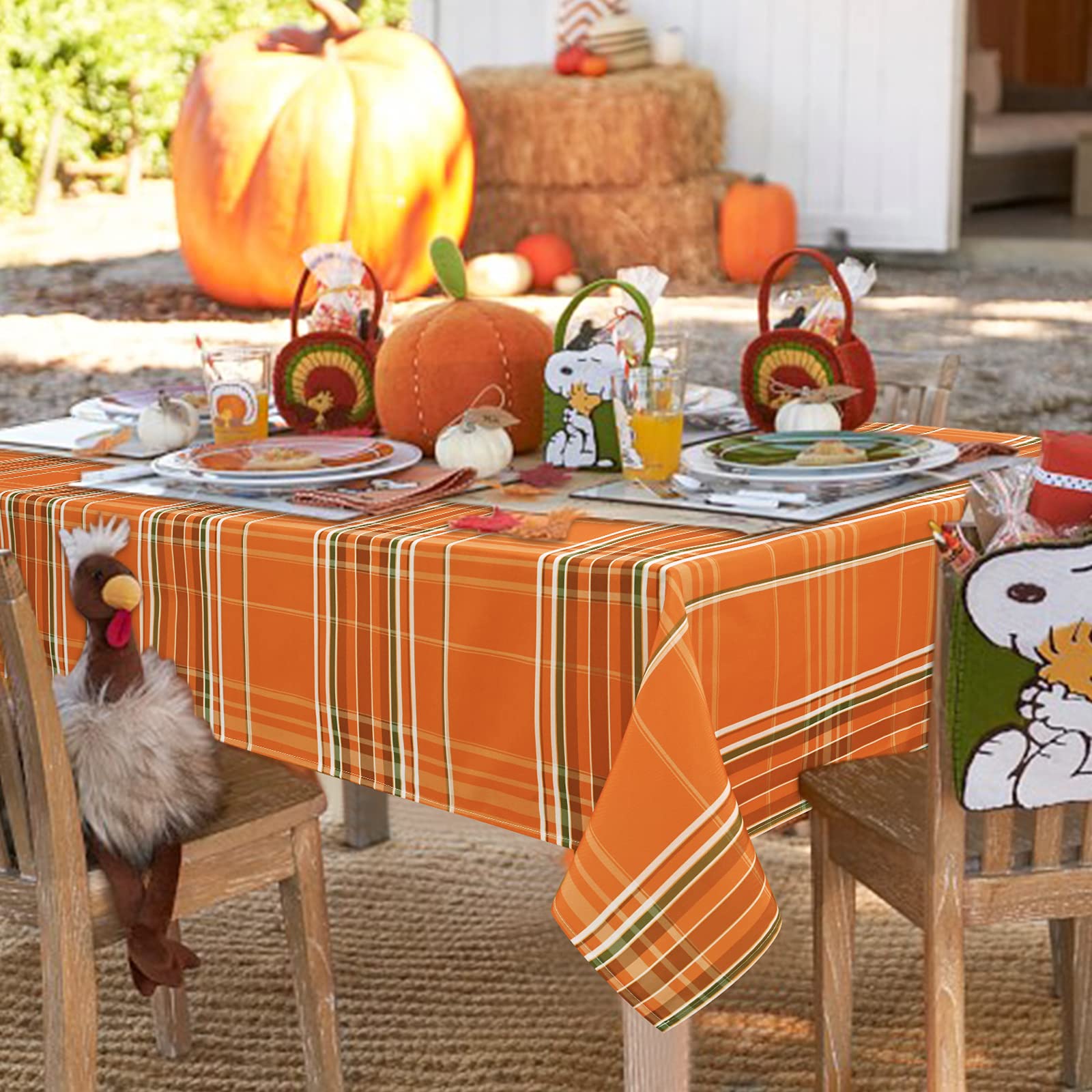 Orange Gingham Buffalo Plaid Tablecloth for fall