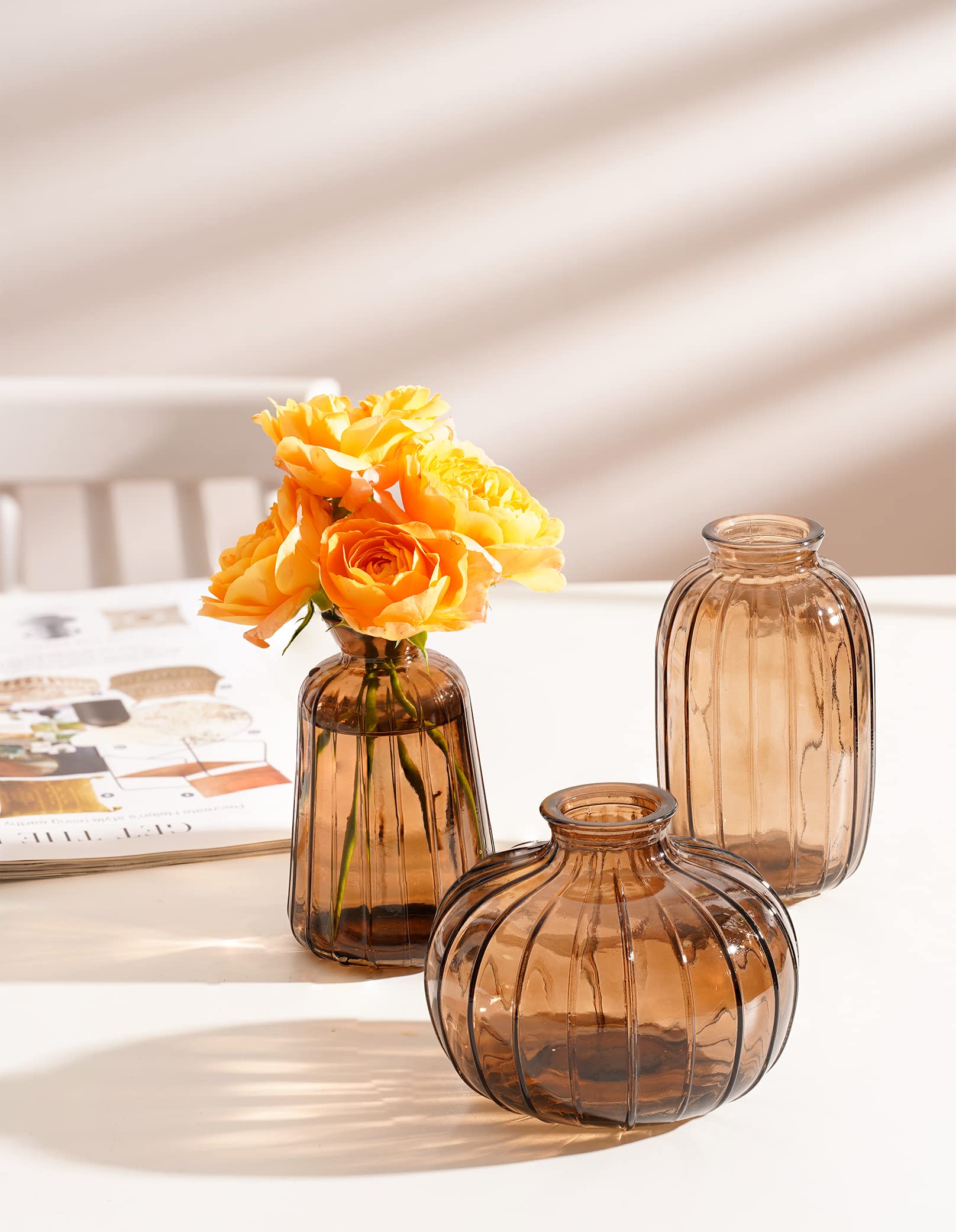 brown glass mini vases for fall decor