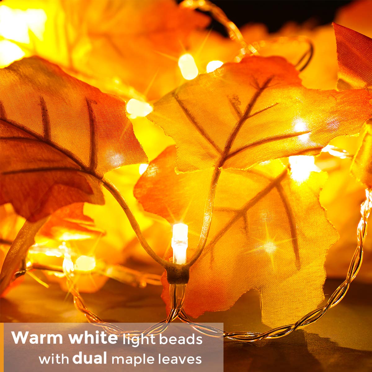 warm white maple leaf string lights