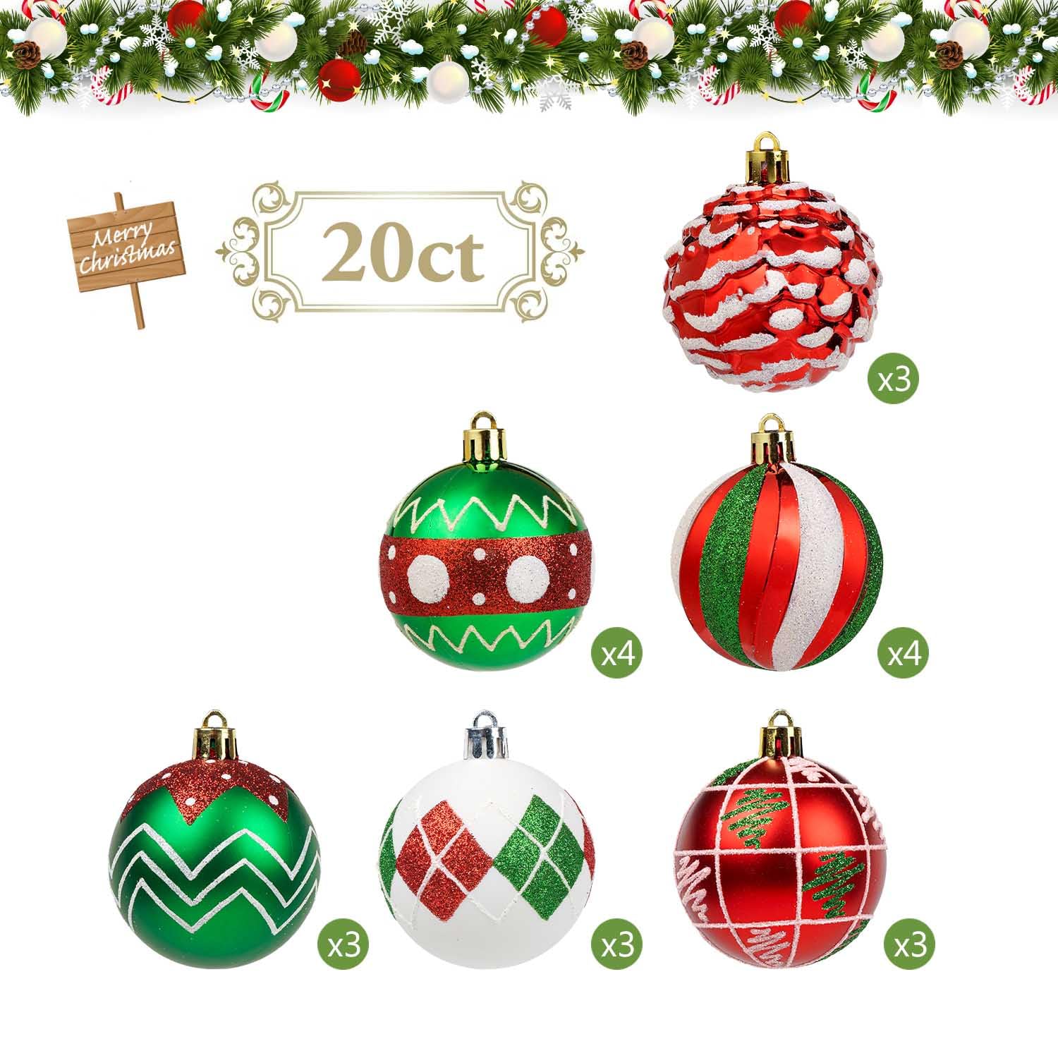 Merry Christmas ornaments red green white