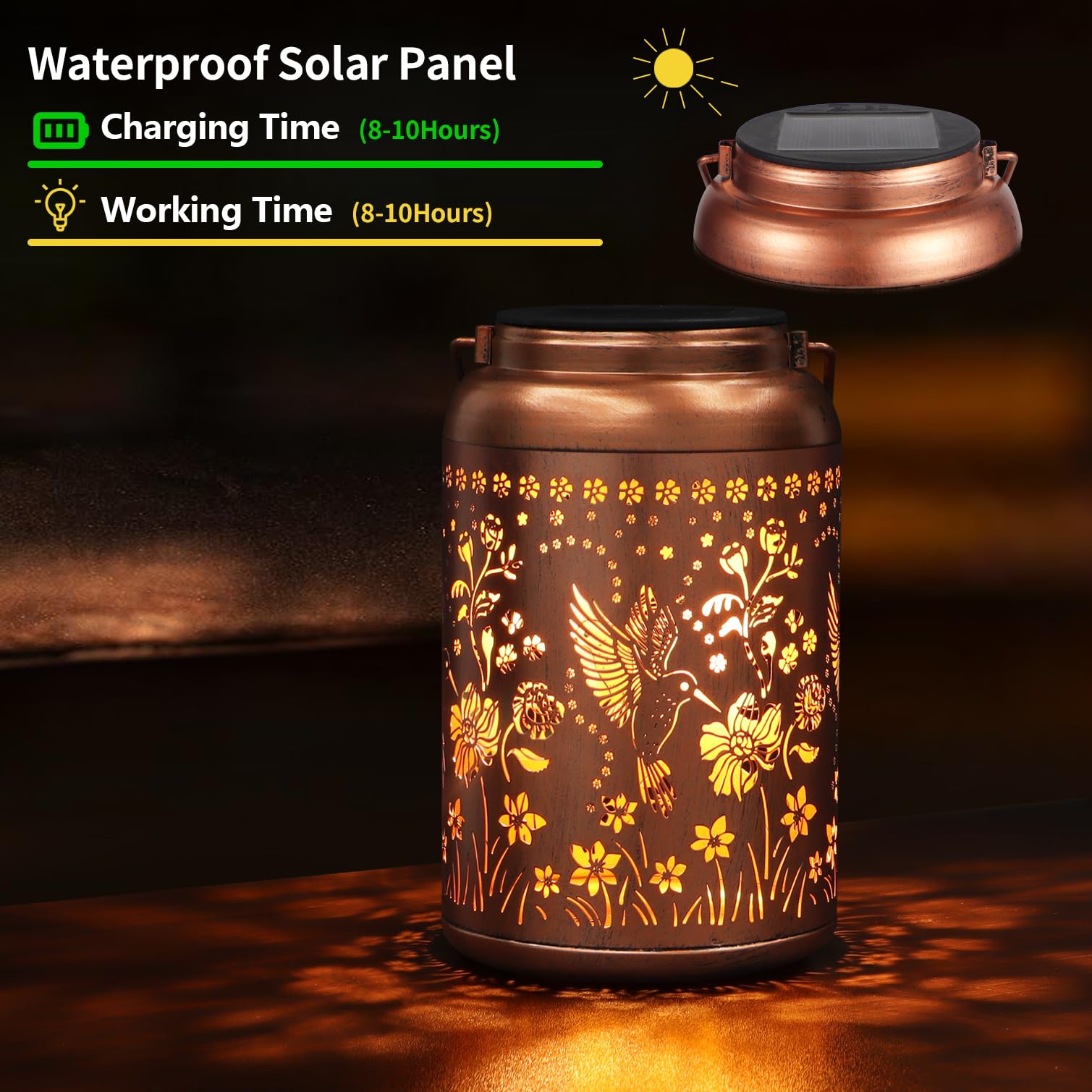 Outdoor Waterproof Hummingbird Lantern Solar Light Features