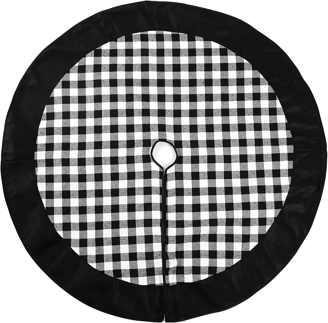 Black and White Buffalo Plaid Checkered Christmas Tree Skirt