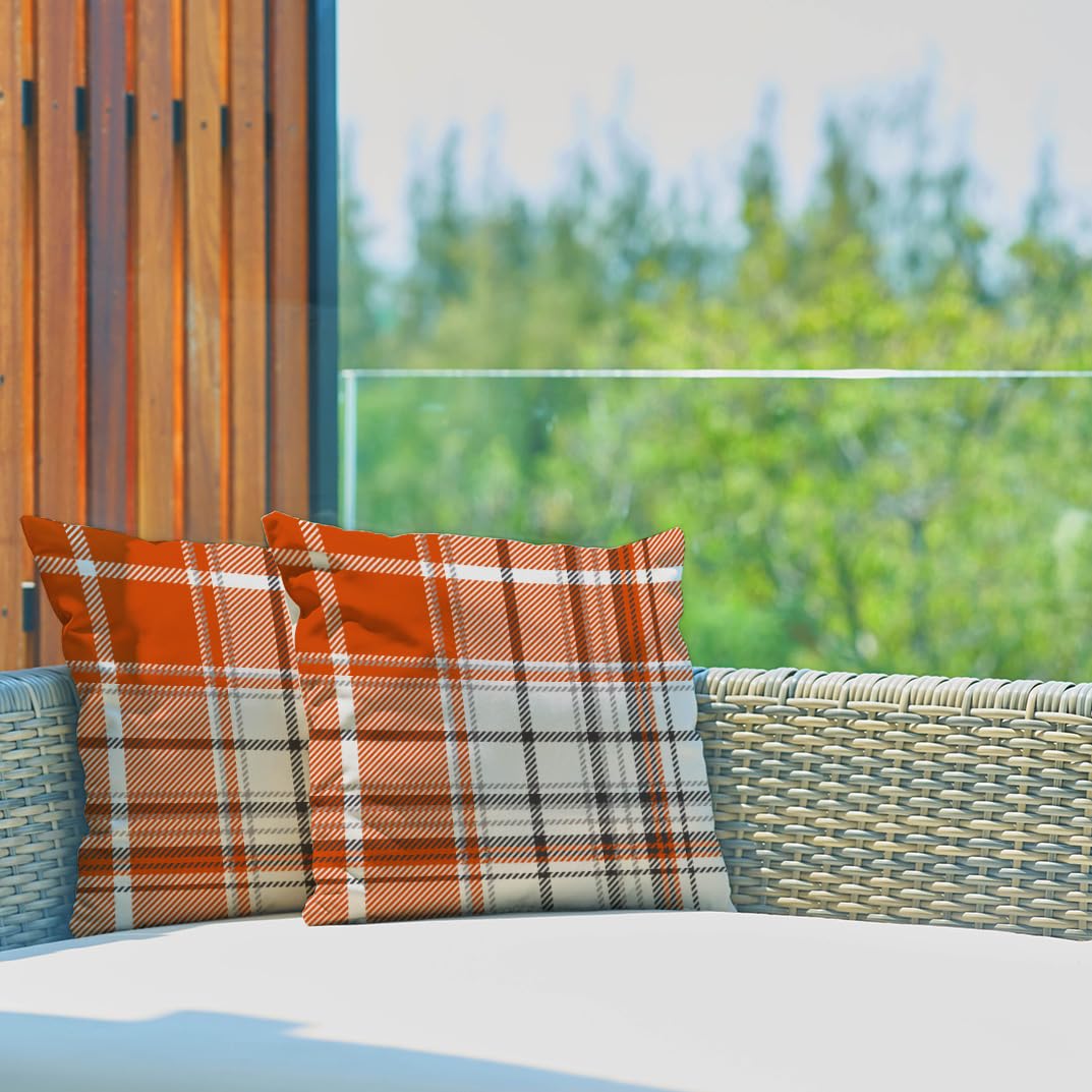 Autumn Plaid Orange Fall Pillow Covers on Couch