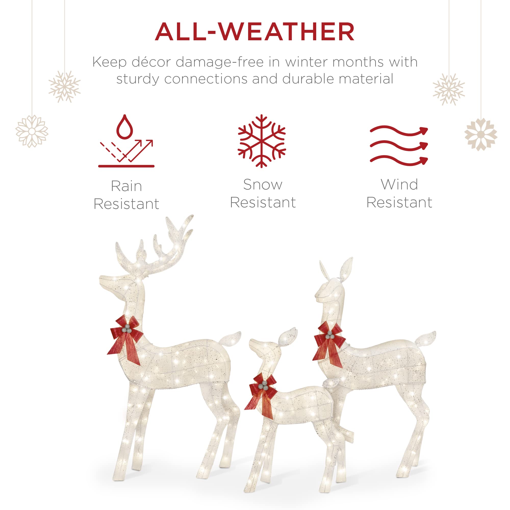 3-Piece Large Lighted Christmas Deer Family Set Features