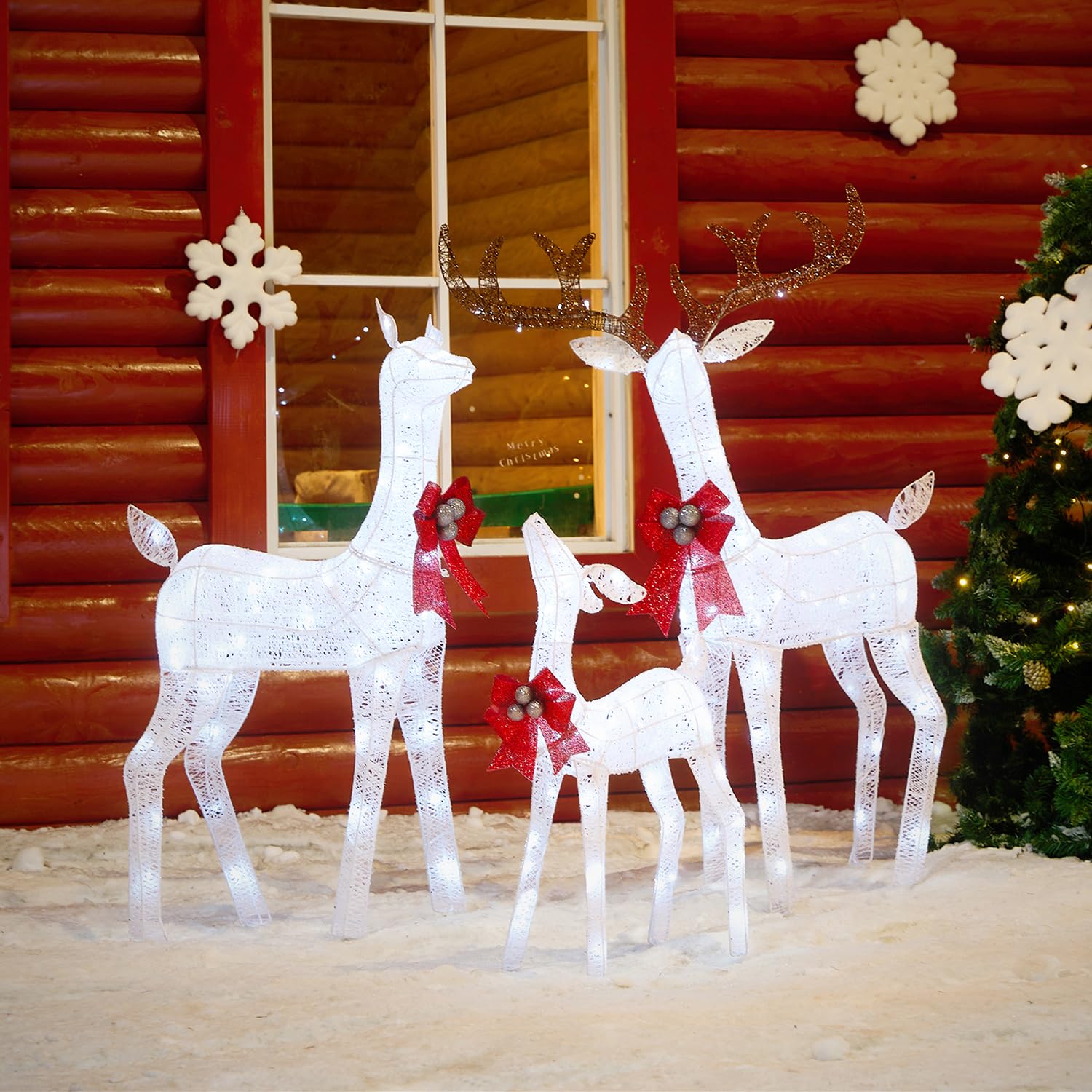 3 Pc Large Lighted Christmas Deer Family Set, Outdoor Reindeer Decor