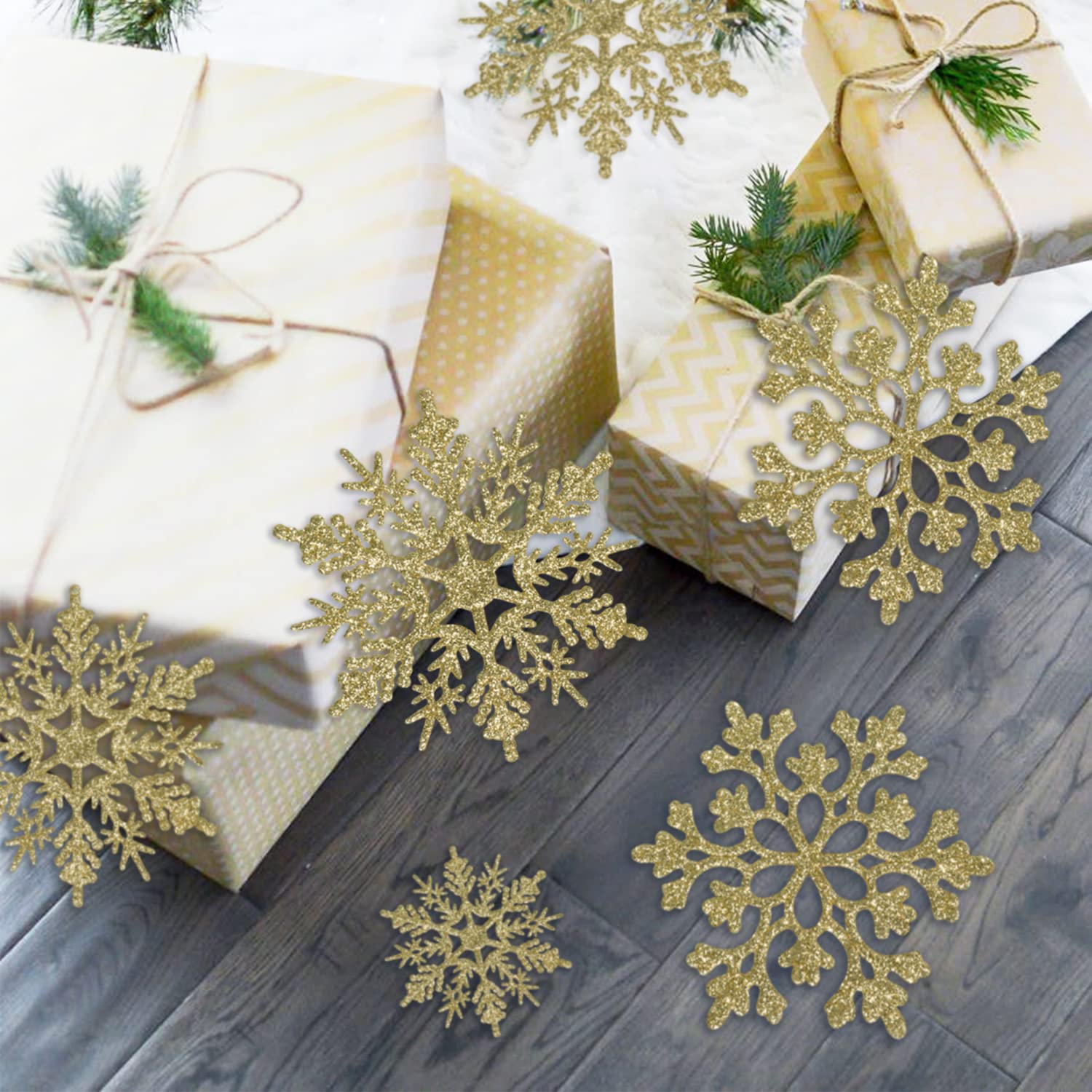 36 Piece Gold Glitter Snowflake Ornaments Set