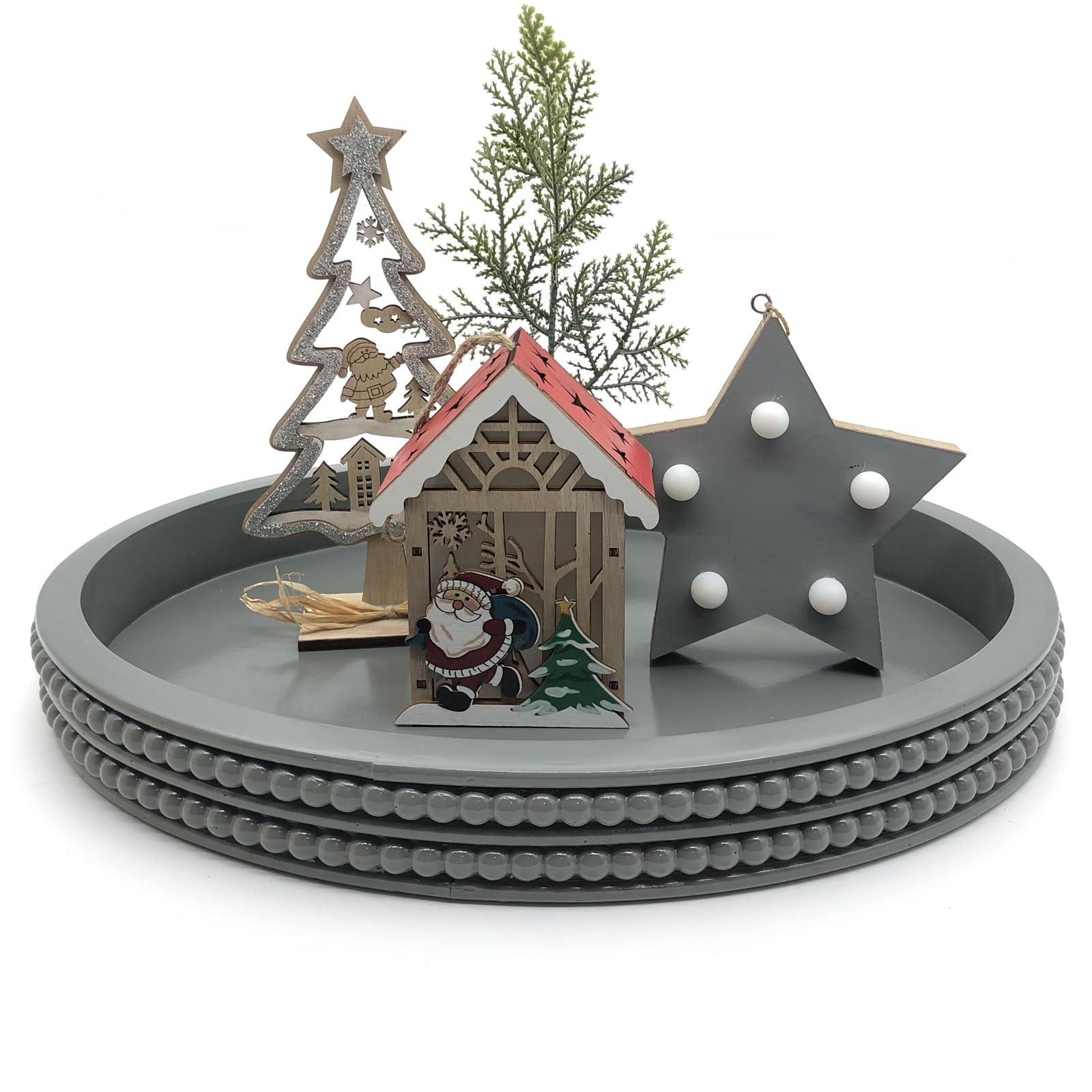 Gray Oval Wooden Tray For Christmas Decor Styling
