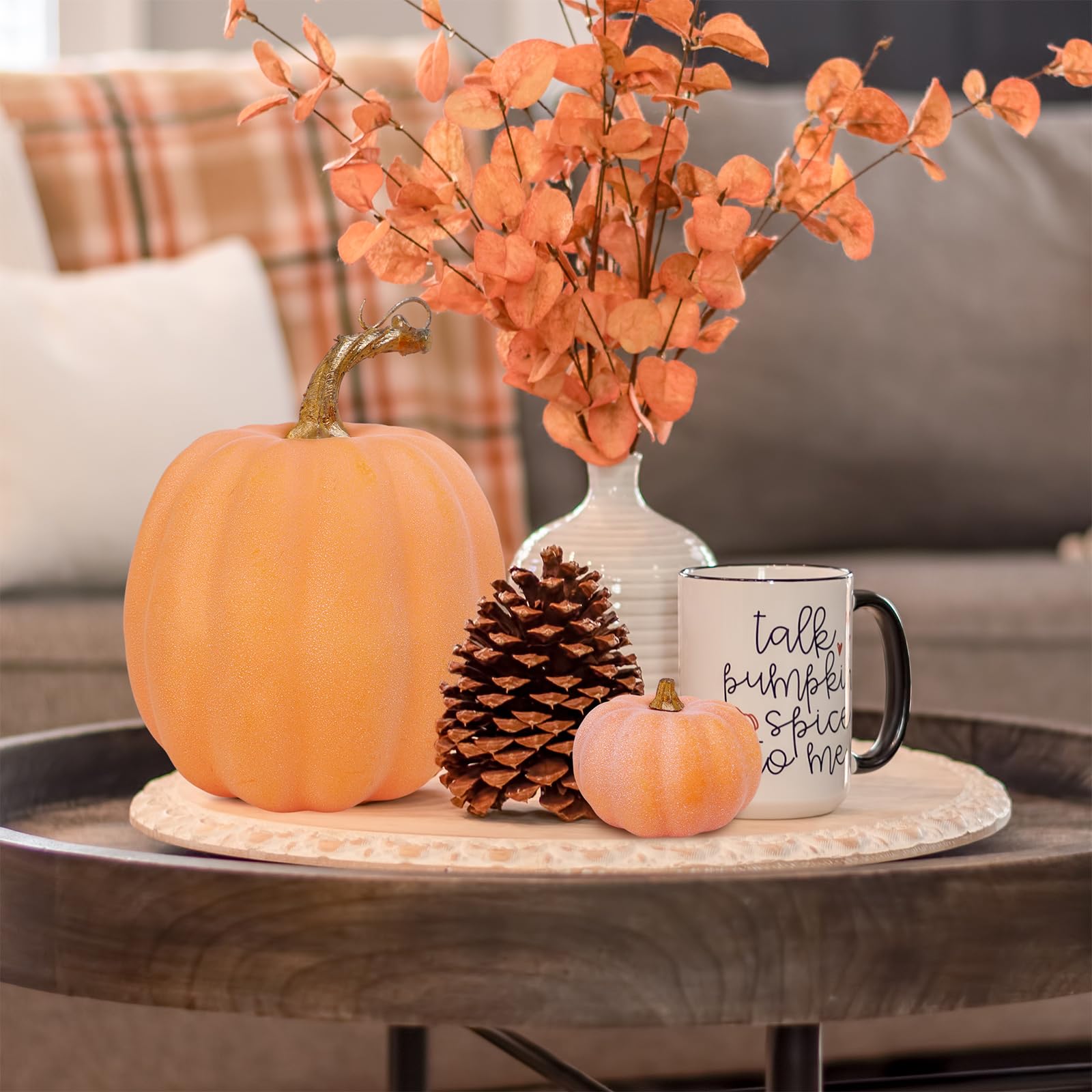 artificial orange pumpkin fall table decor
