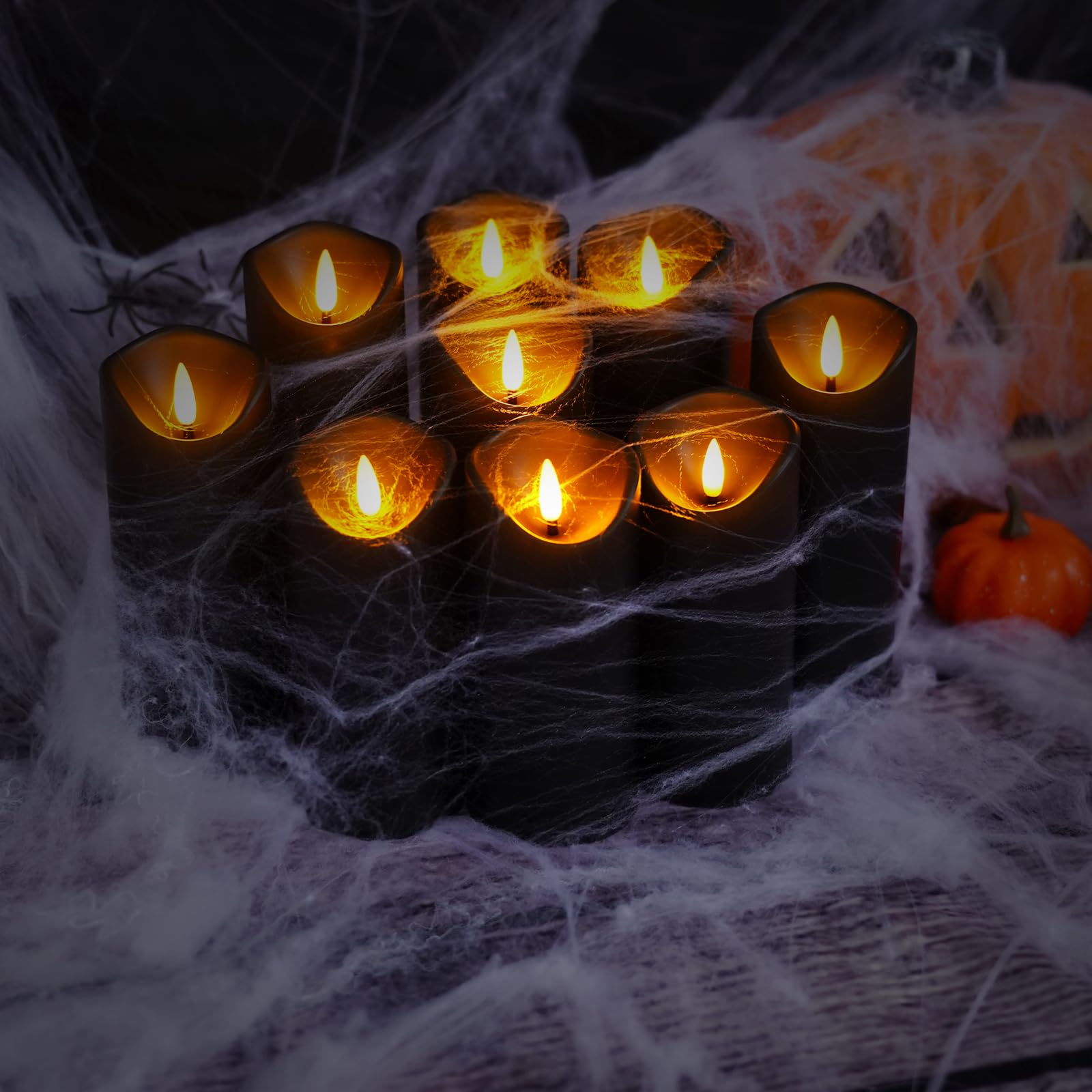 Set of 9 Black Flickering Flameless Candles Halloween Decoration