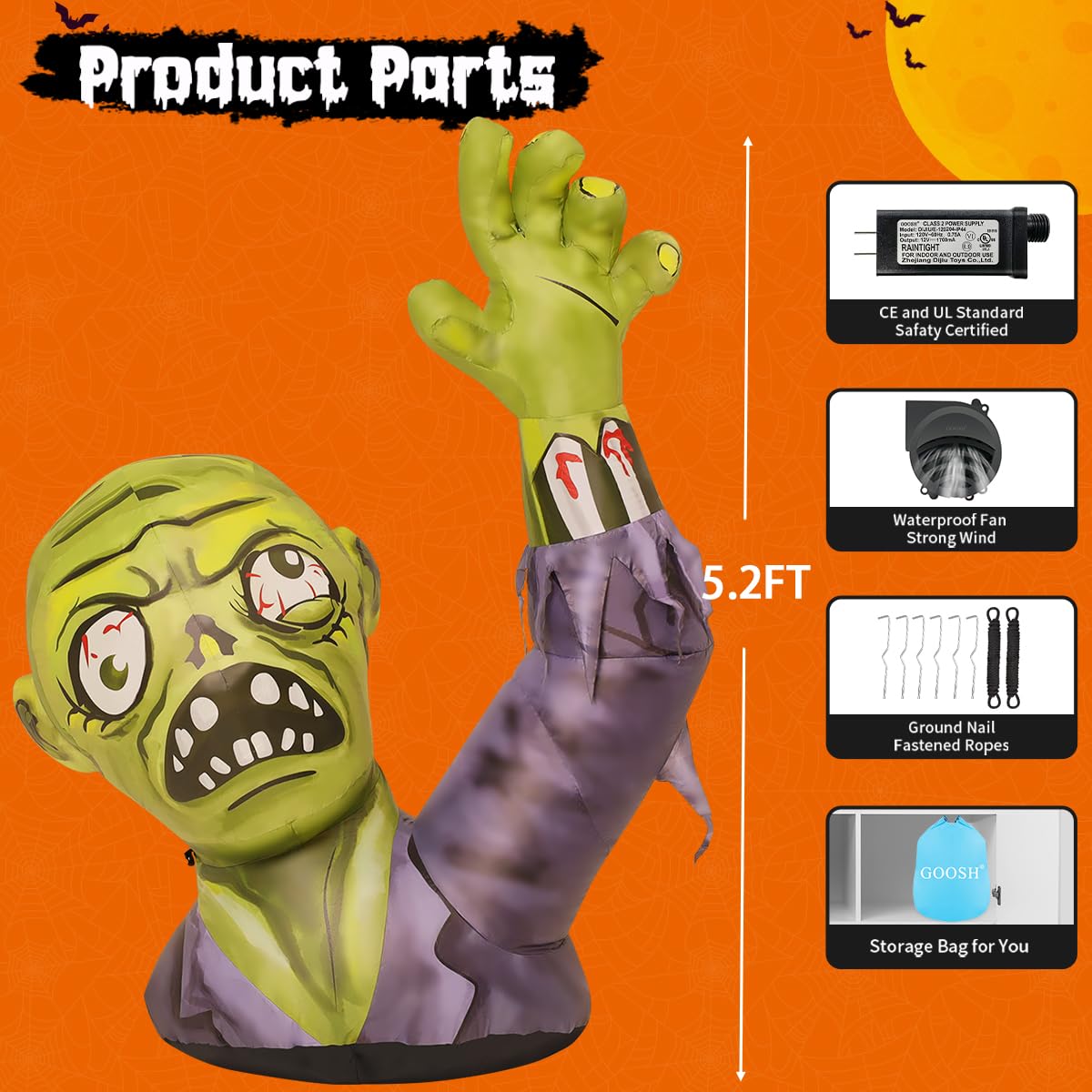 5.2 FT Halloween Inflatable Zombie Outdoor Decoration product parts